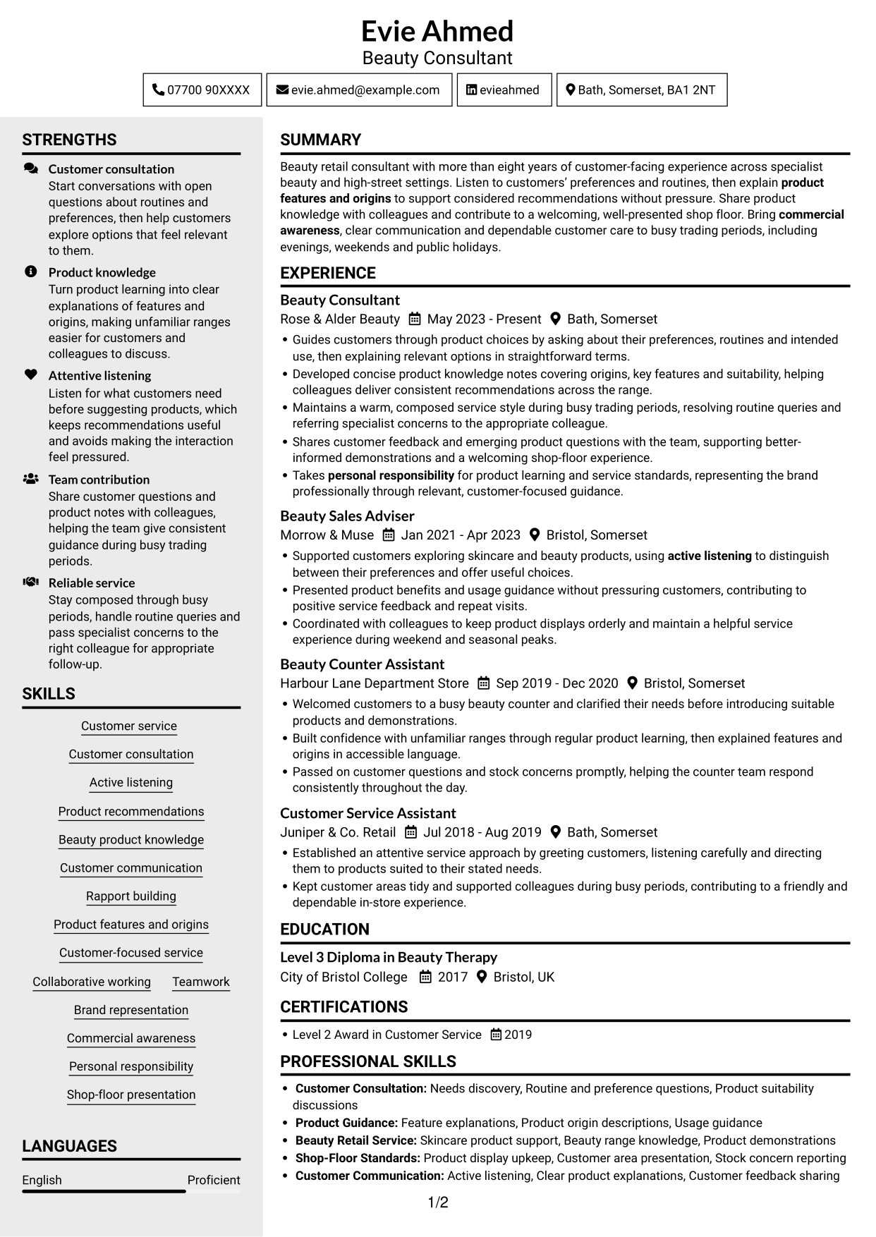 CV example — page 1
