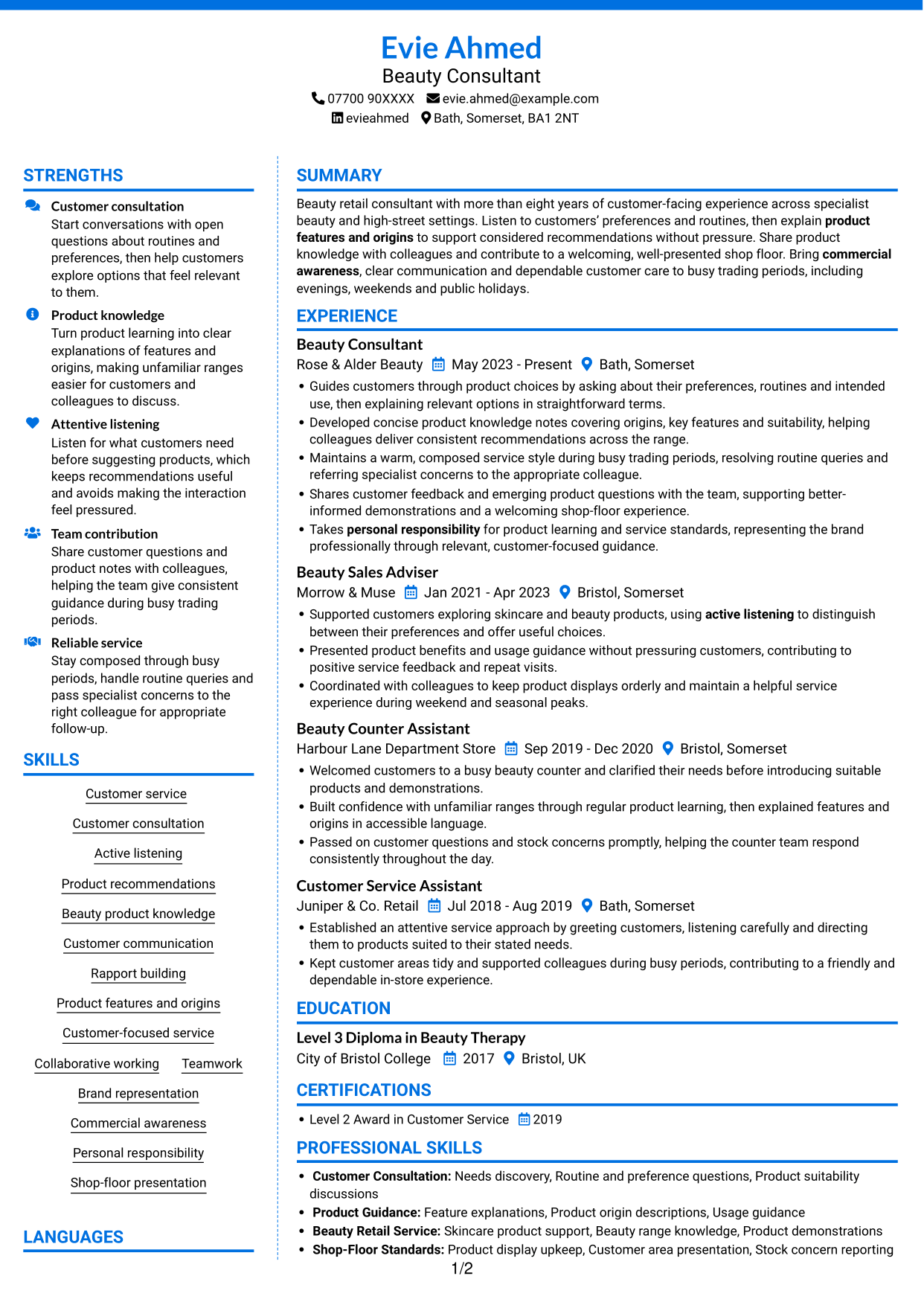 CV example — page 1