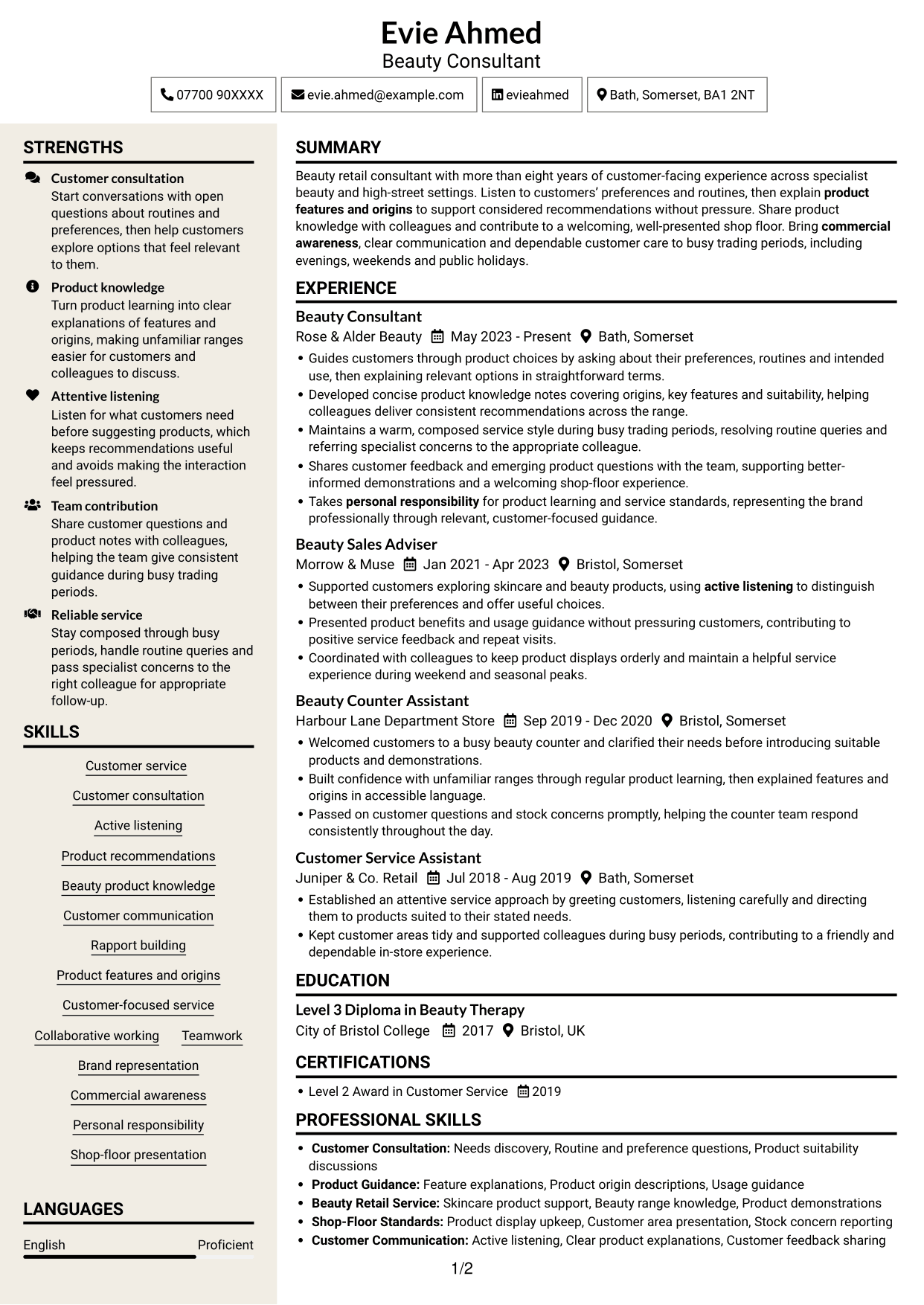 CV example — page 1