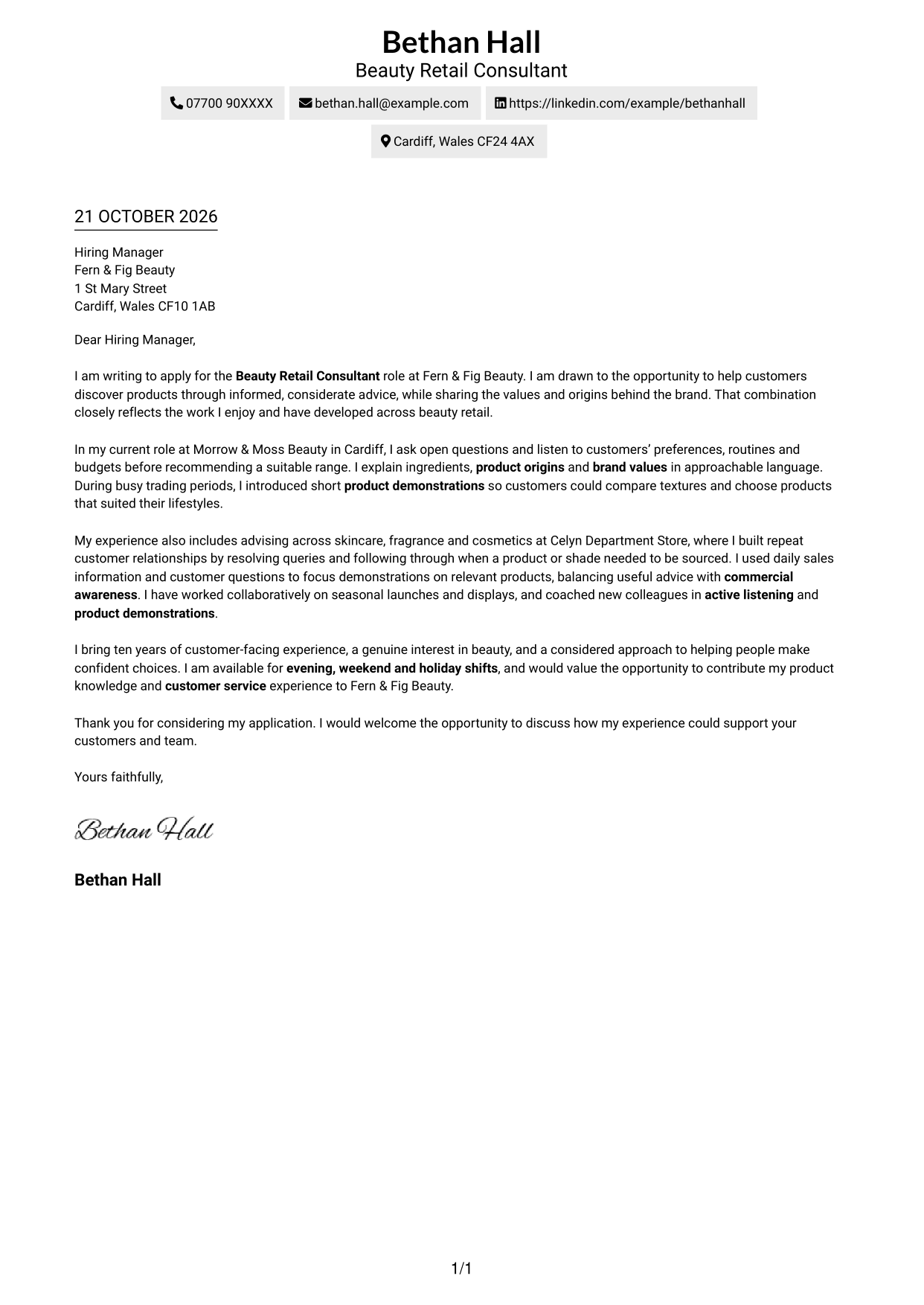 Cover letter example — page 1