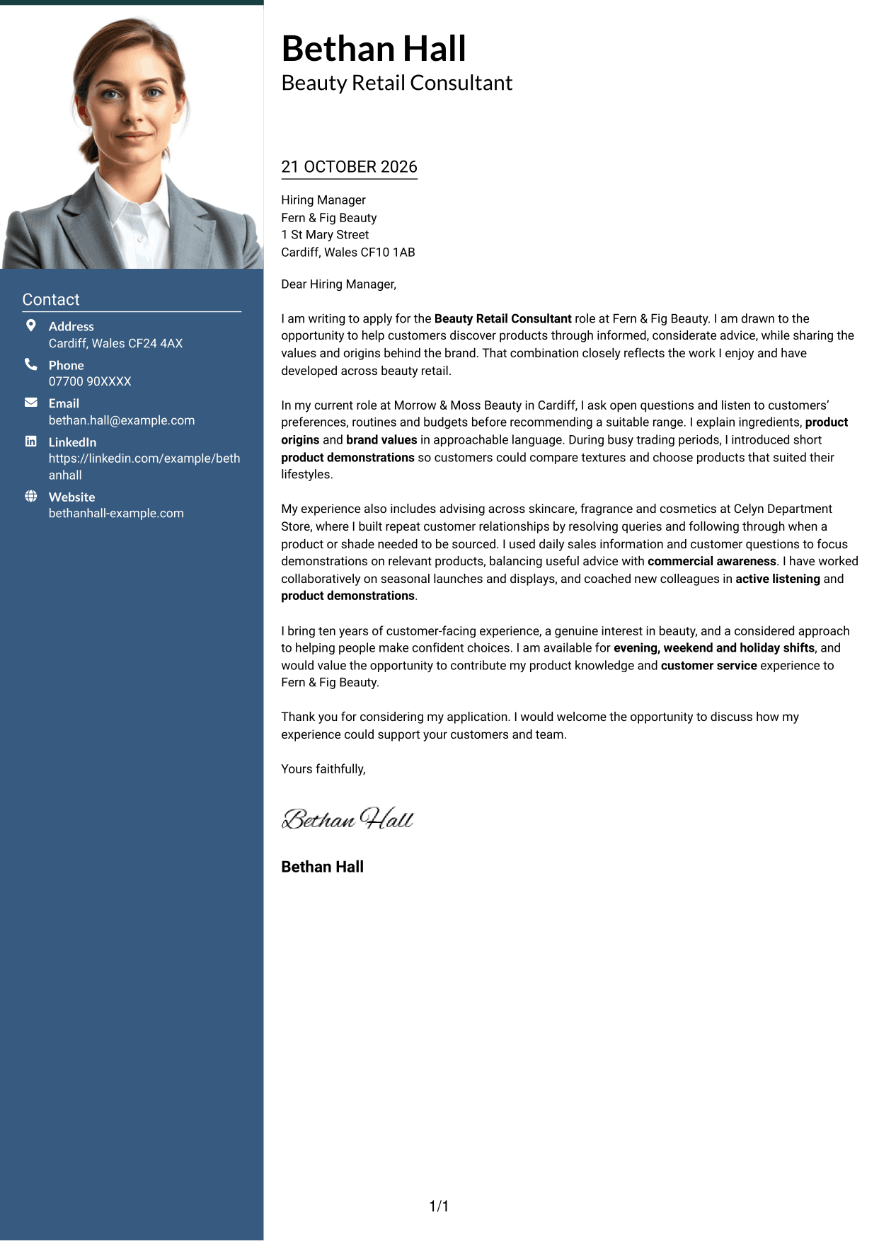 Cover letter example — page 1