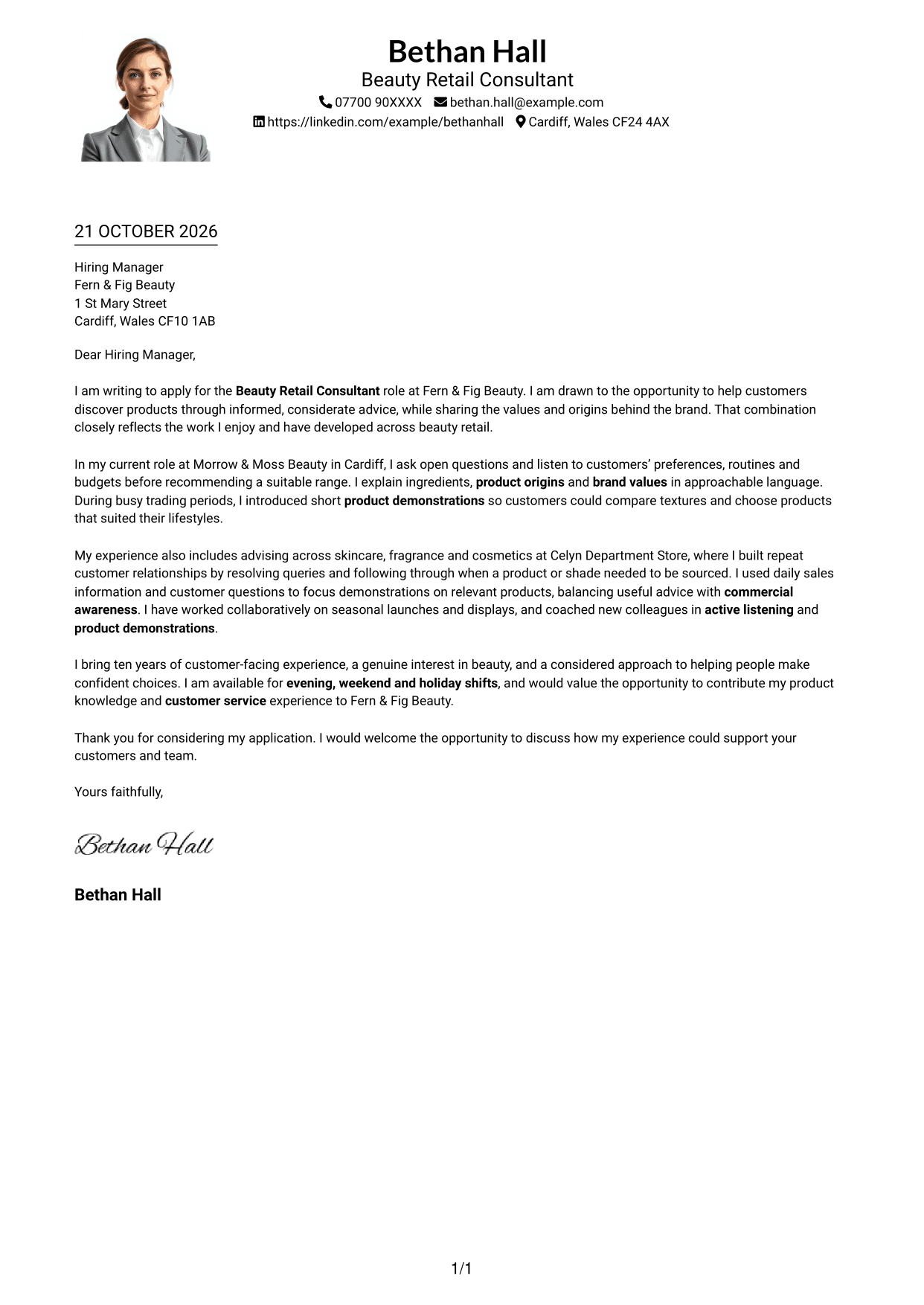 Cover letter example — page 1