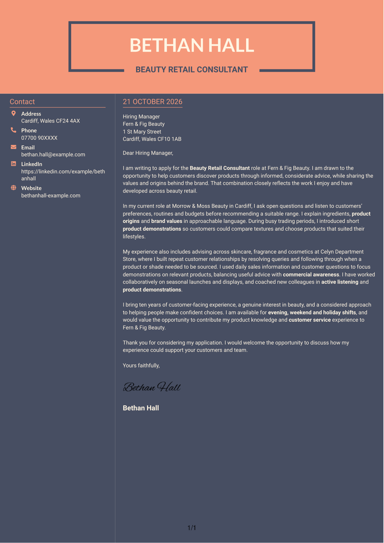 Cover letter example — page 1