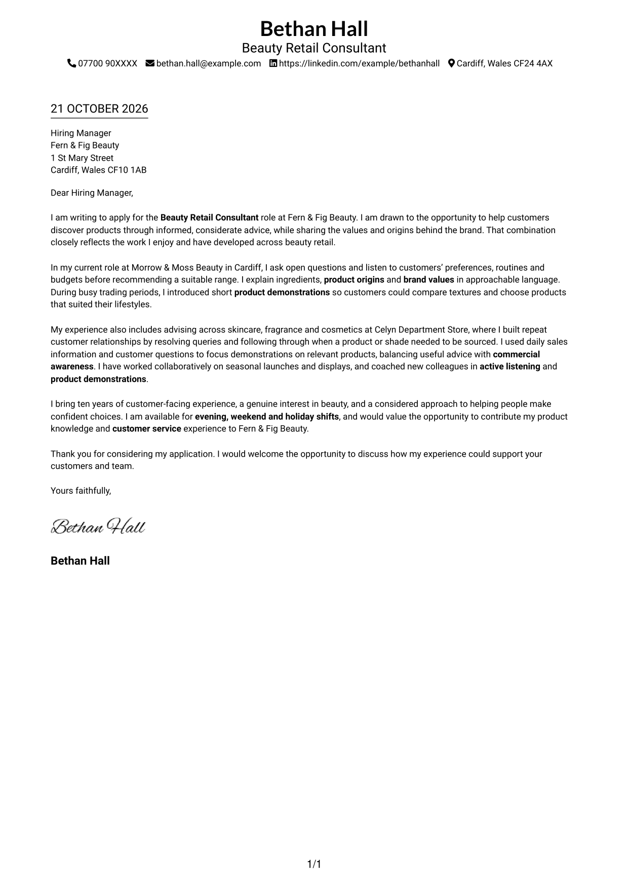 Cover letter example — page 1