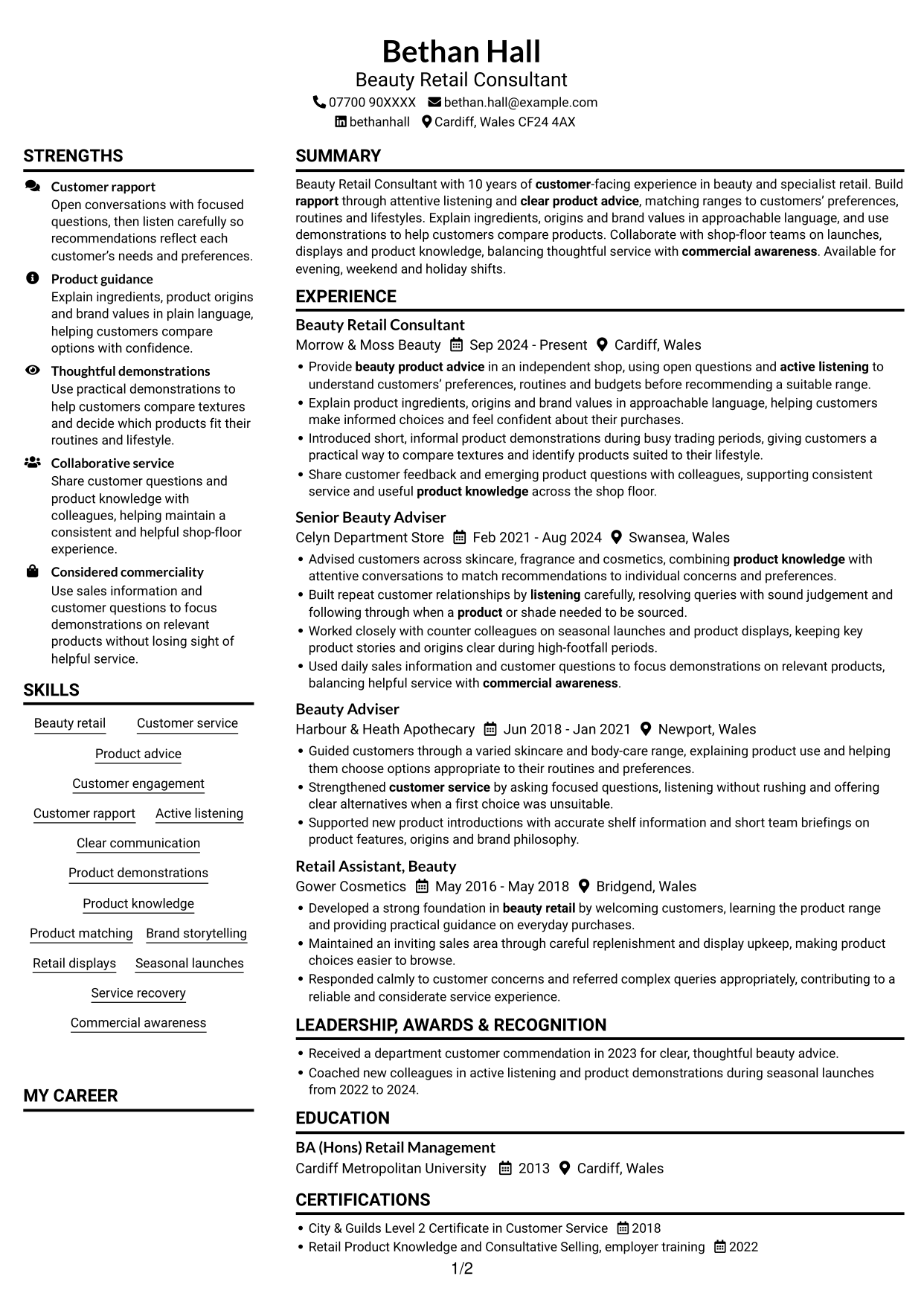 CV example — page 1