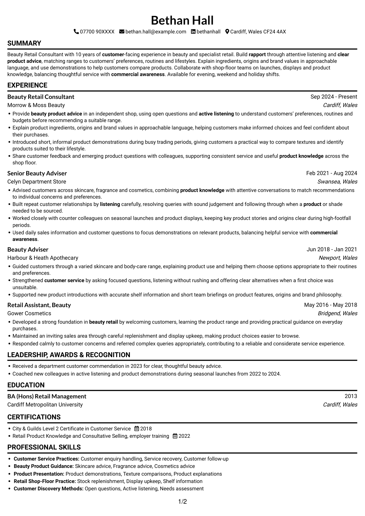 CV example — page 1