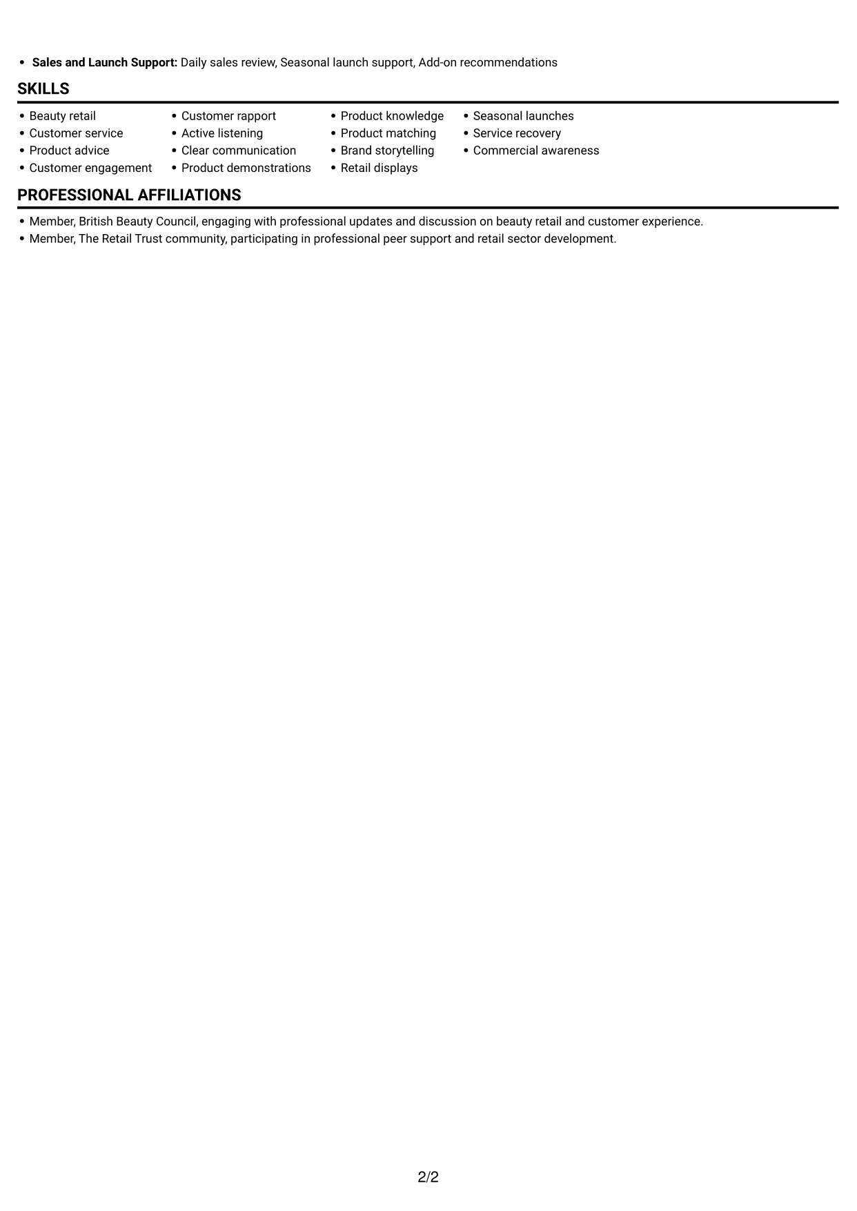 CV example — page 2