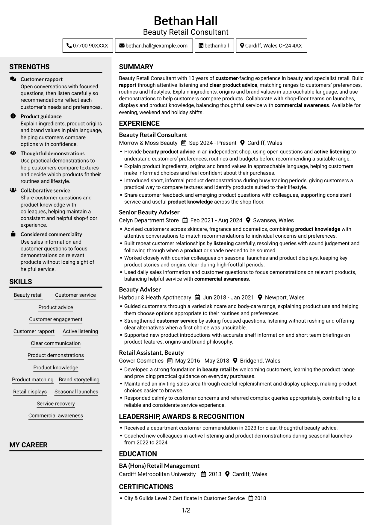 CV example — page 1