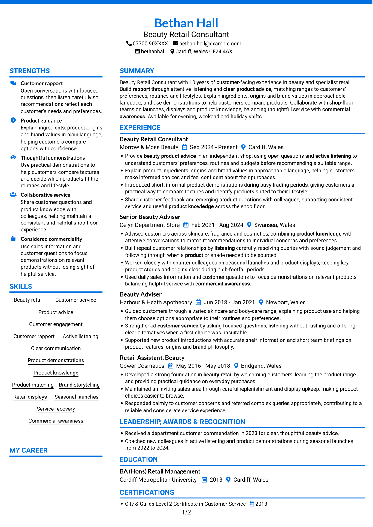CV example — page 1