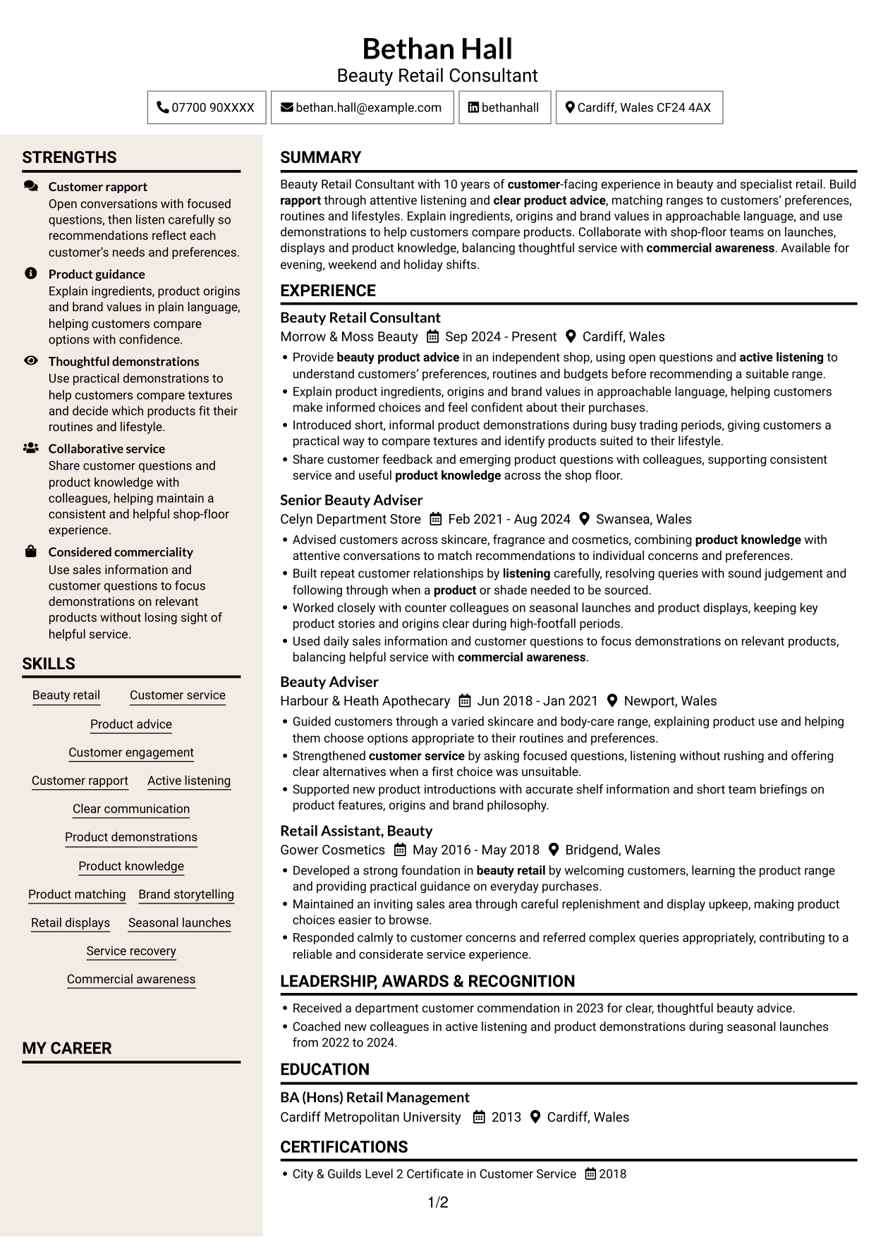 CV example — page 1
