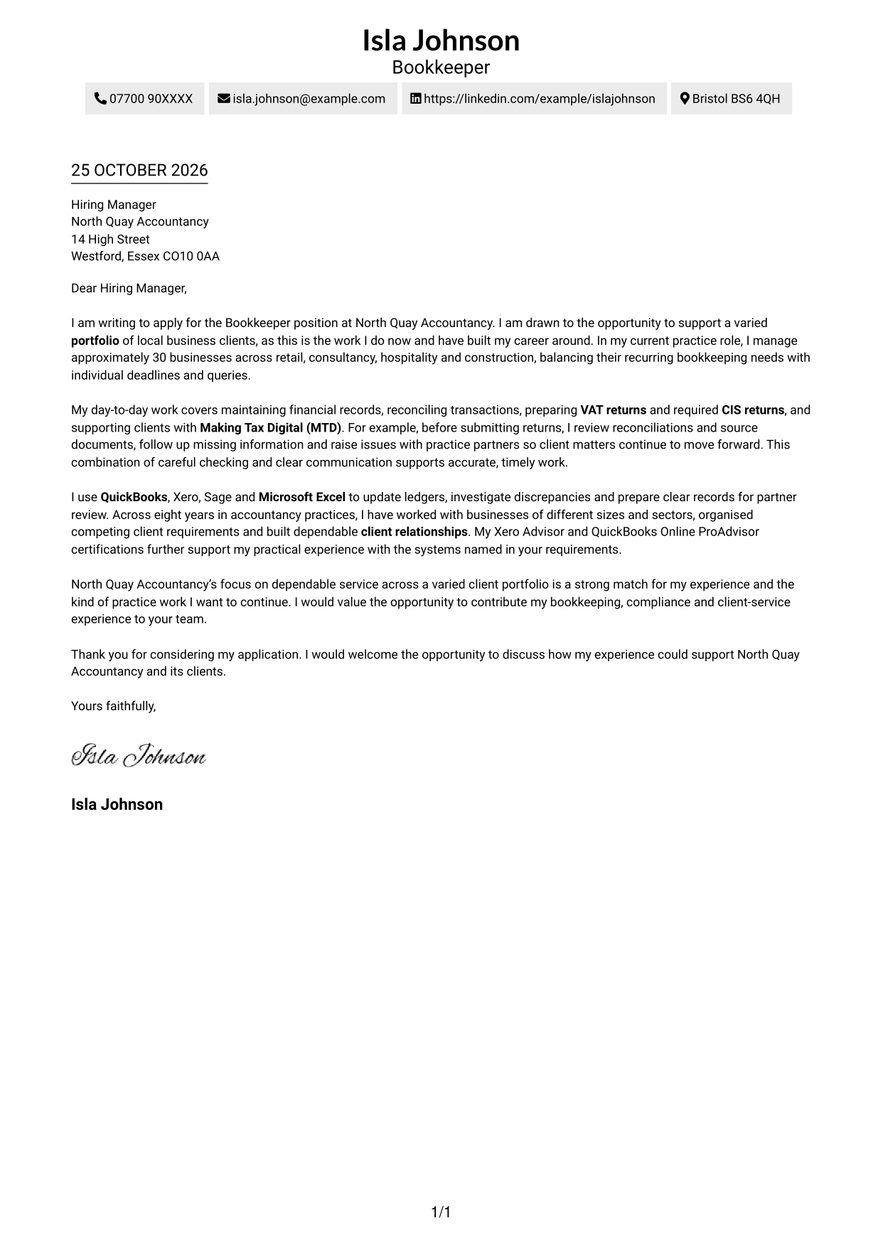 Cover letter example — page 1