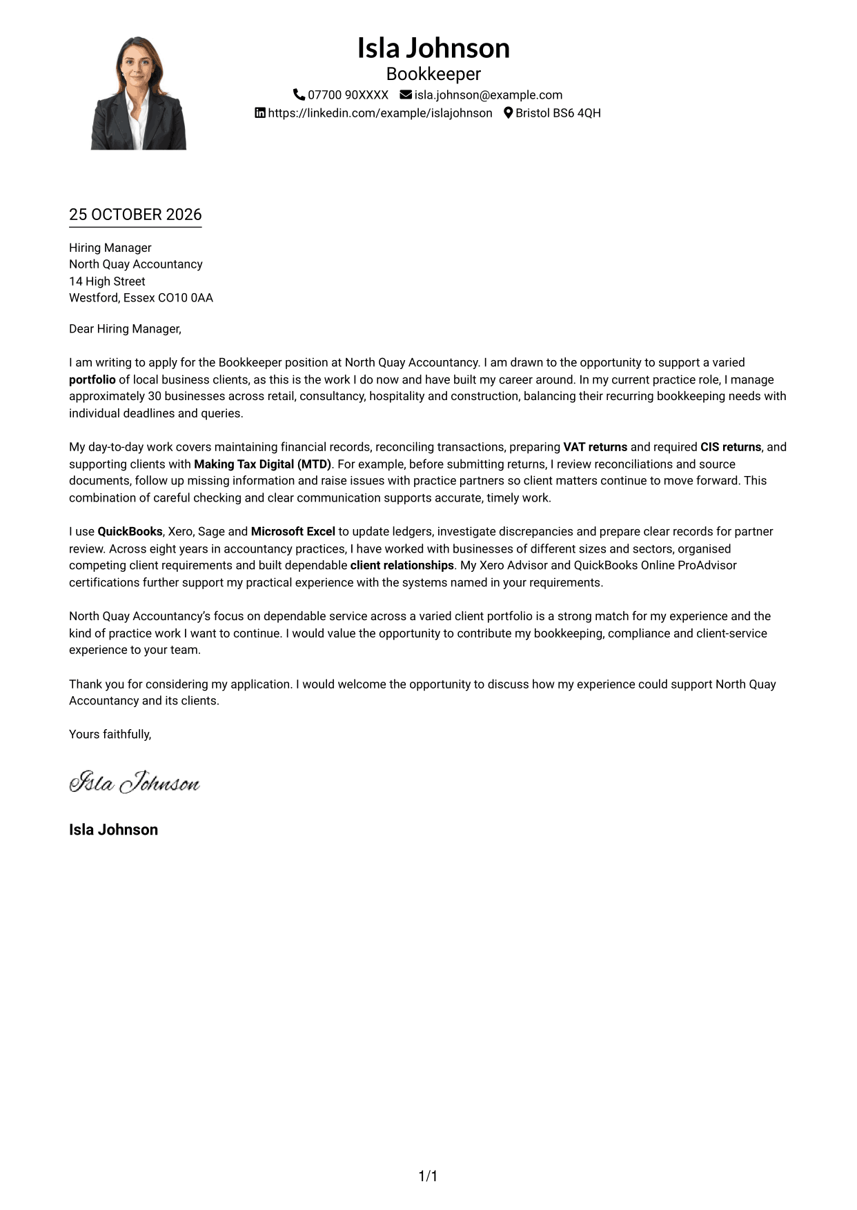 Cover letter example — page 1