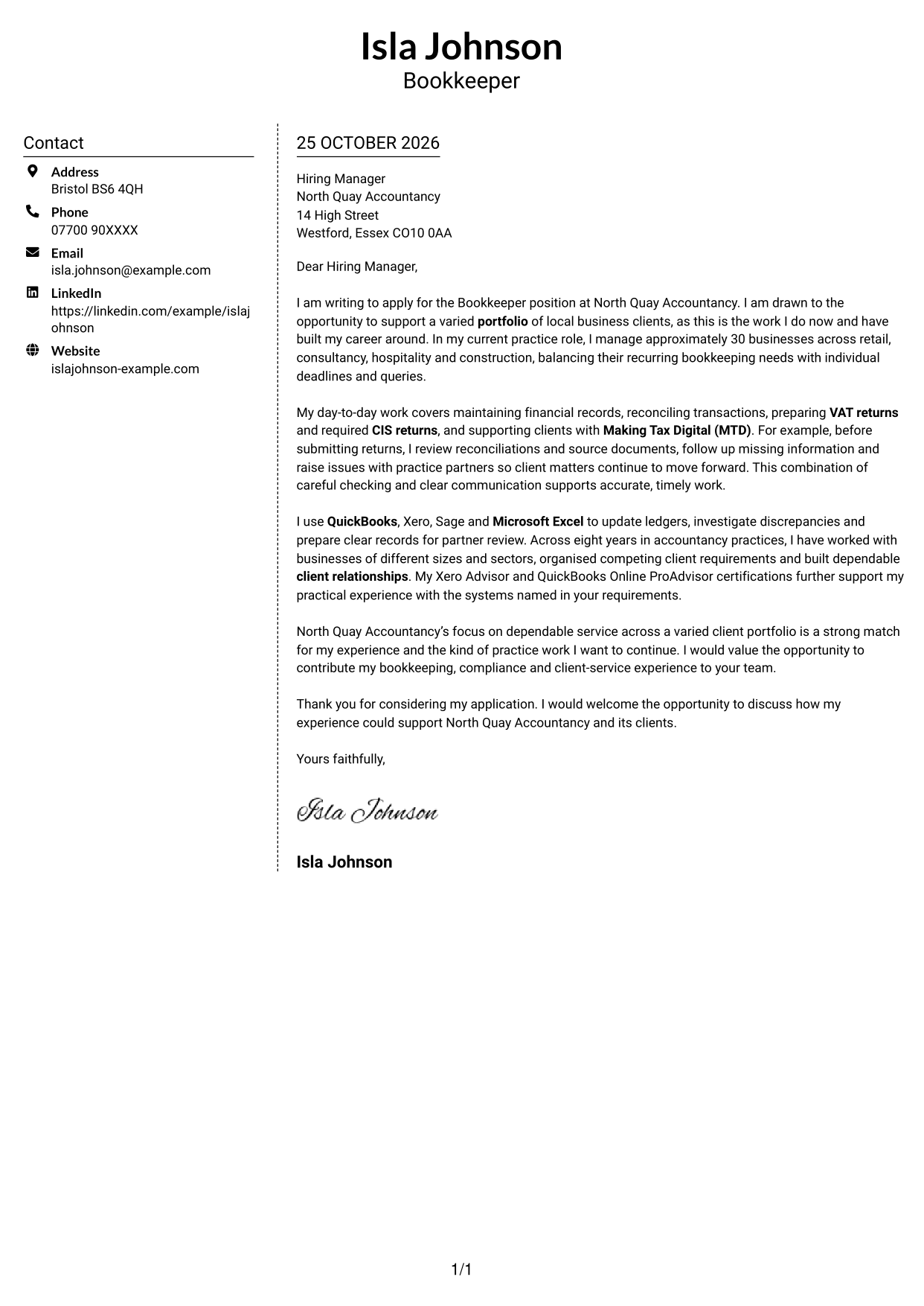 Cover letter example — page 1