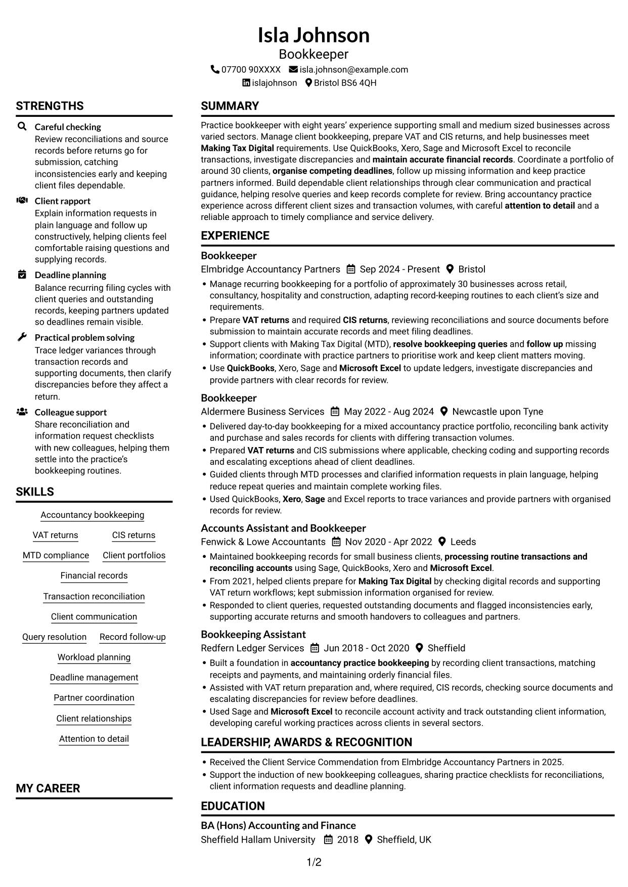 CV example — page 1