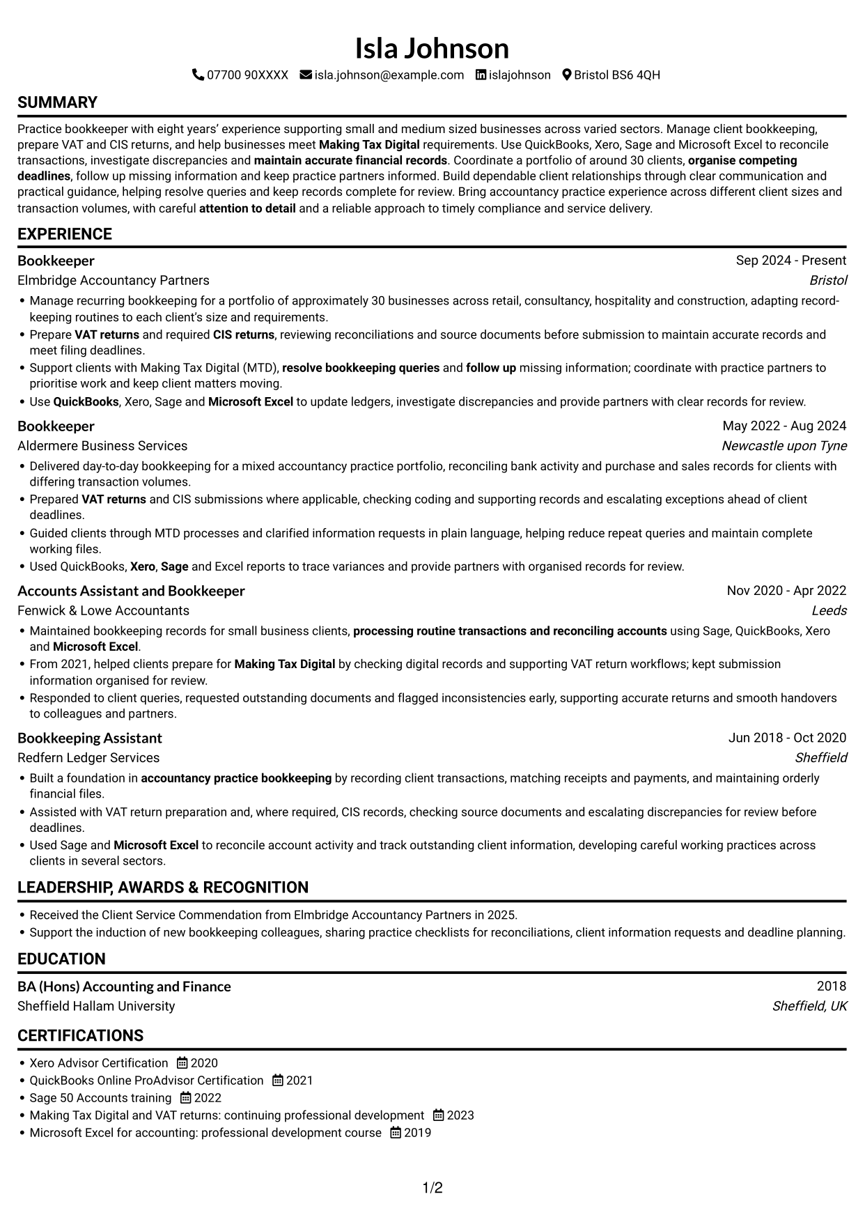 CV example — page 1