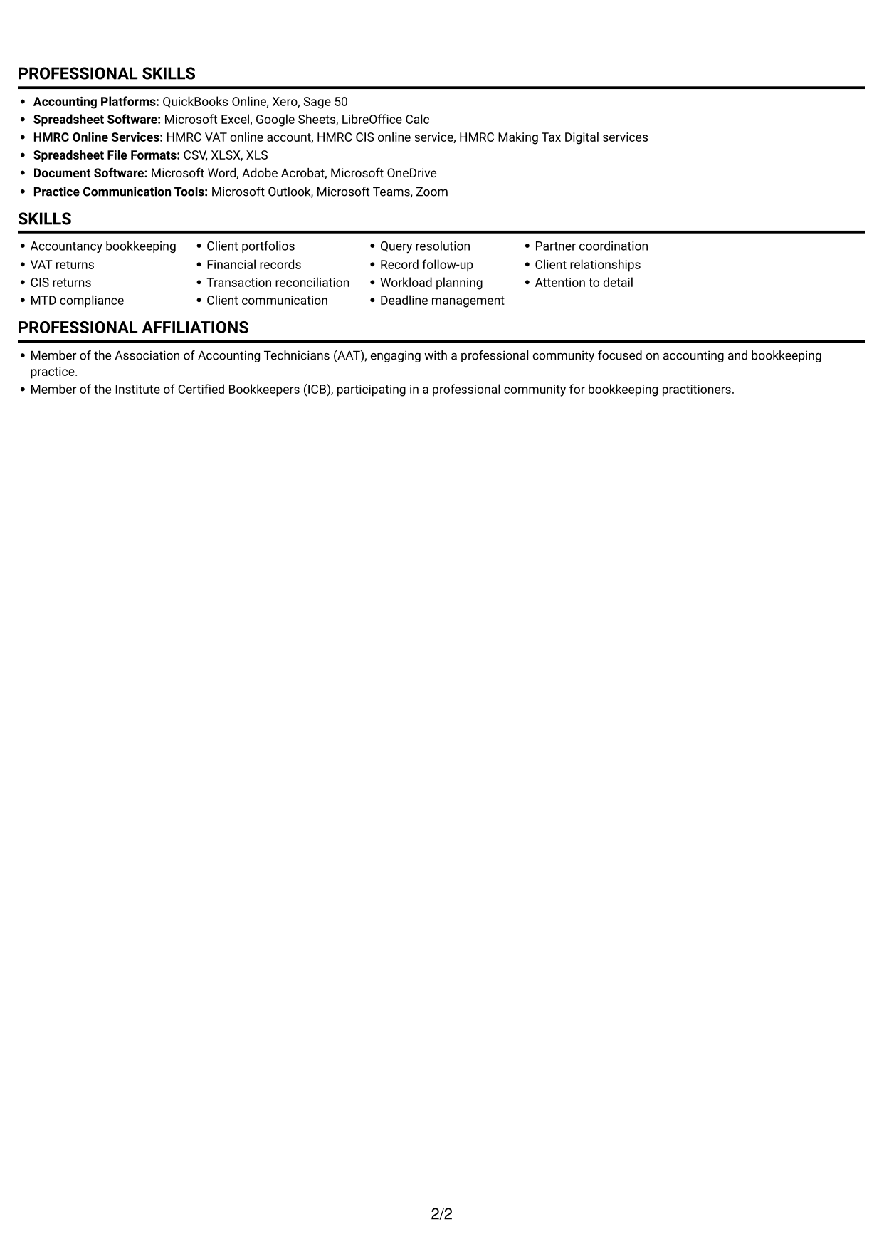 CV example — page 2
