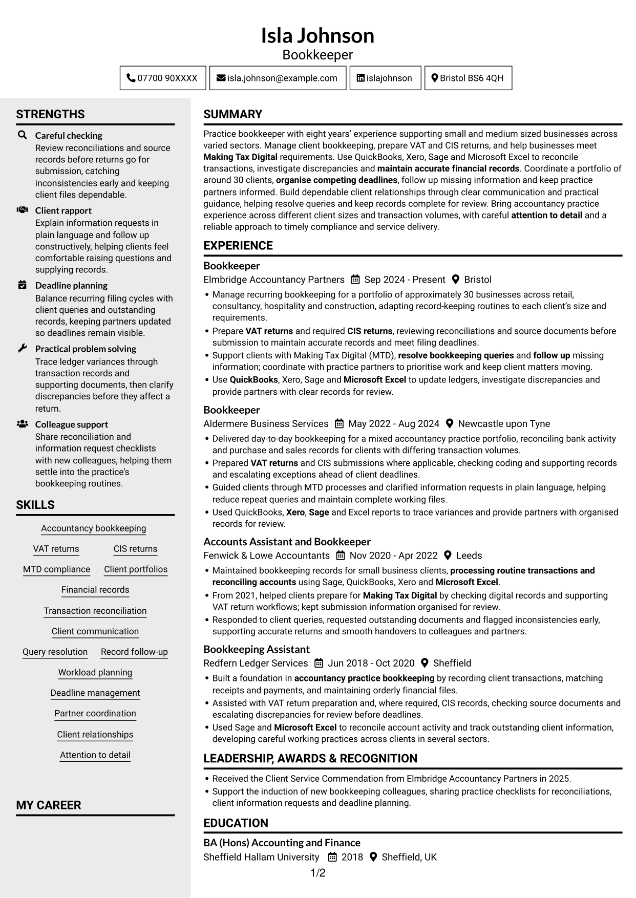 CV example — page 1