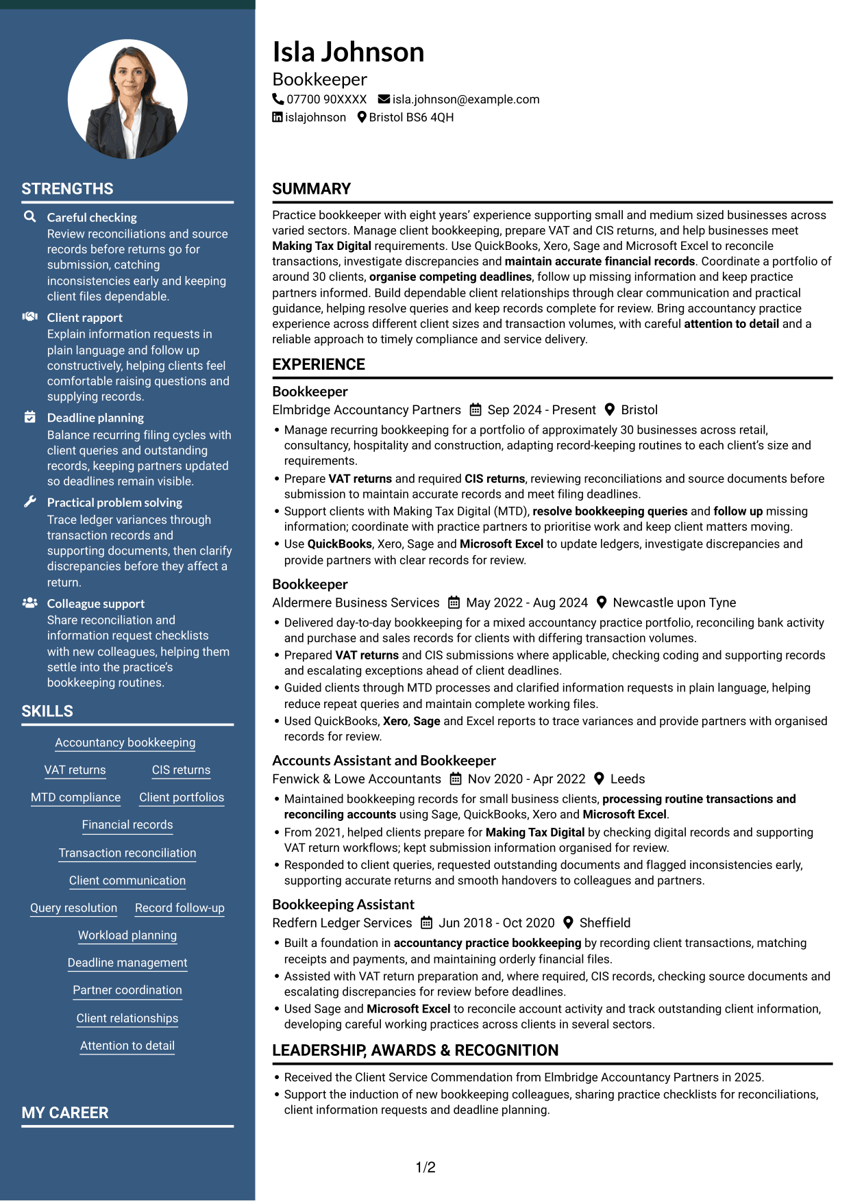 CV example — page 1