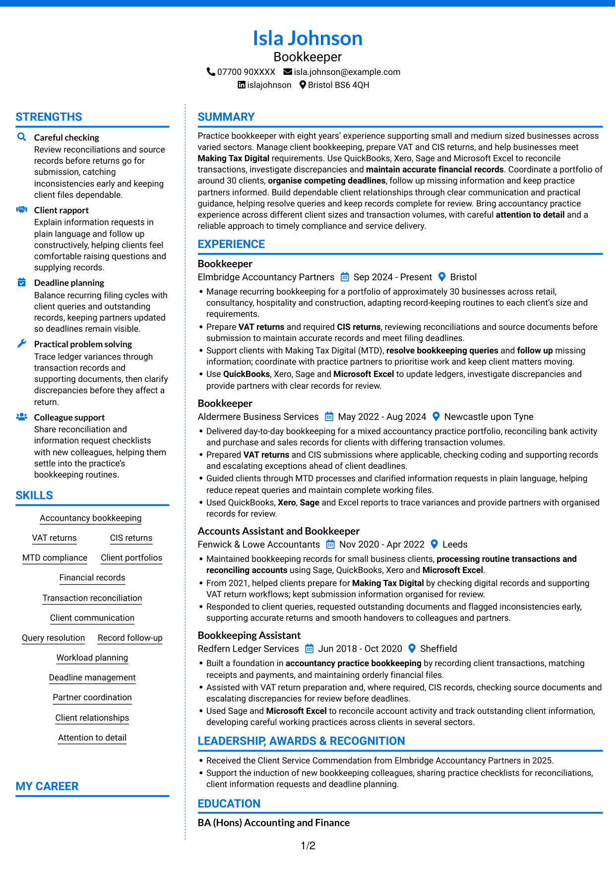 CV example — page 1
