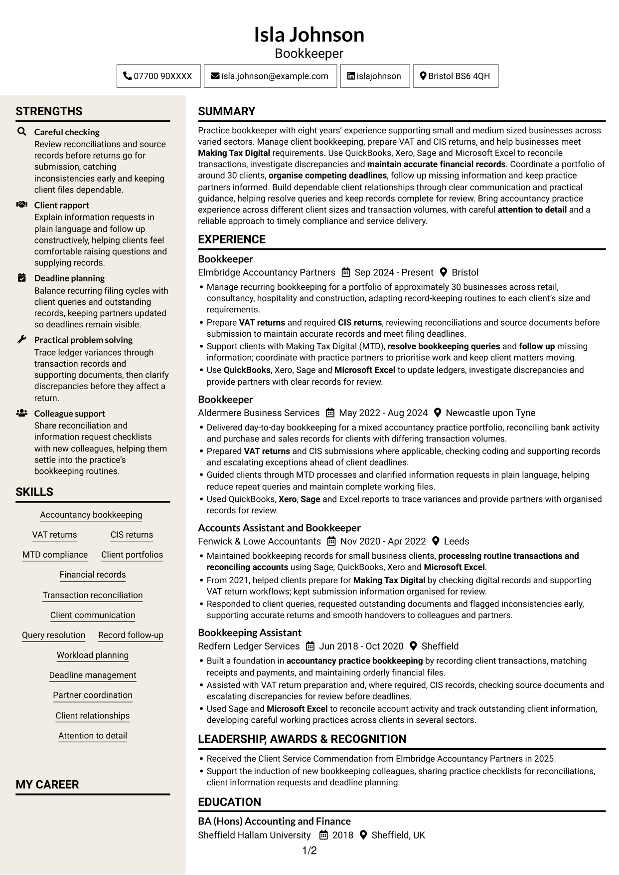 CV example — page 1