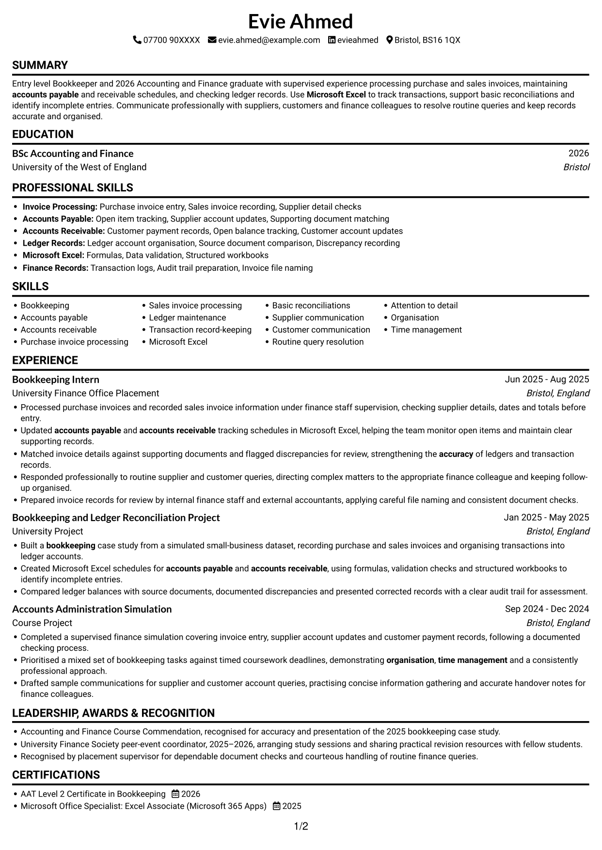 CV example — page 1