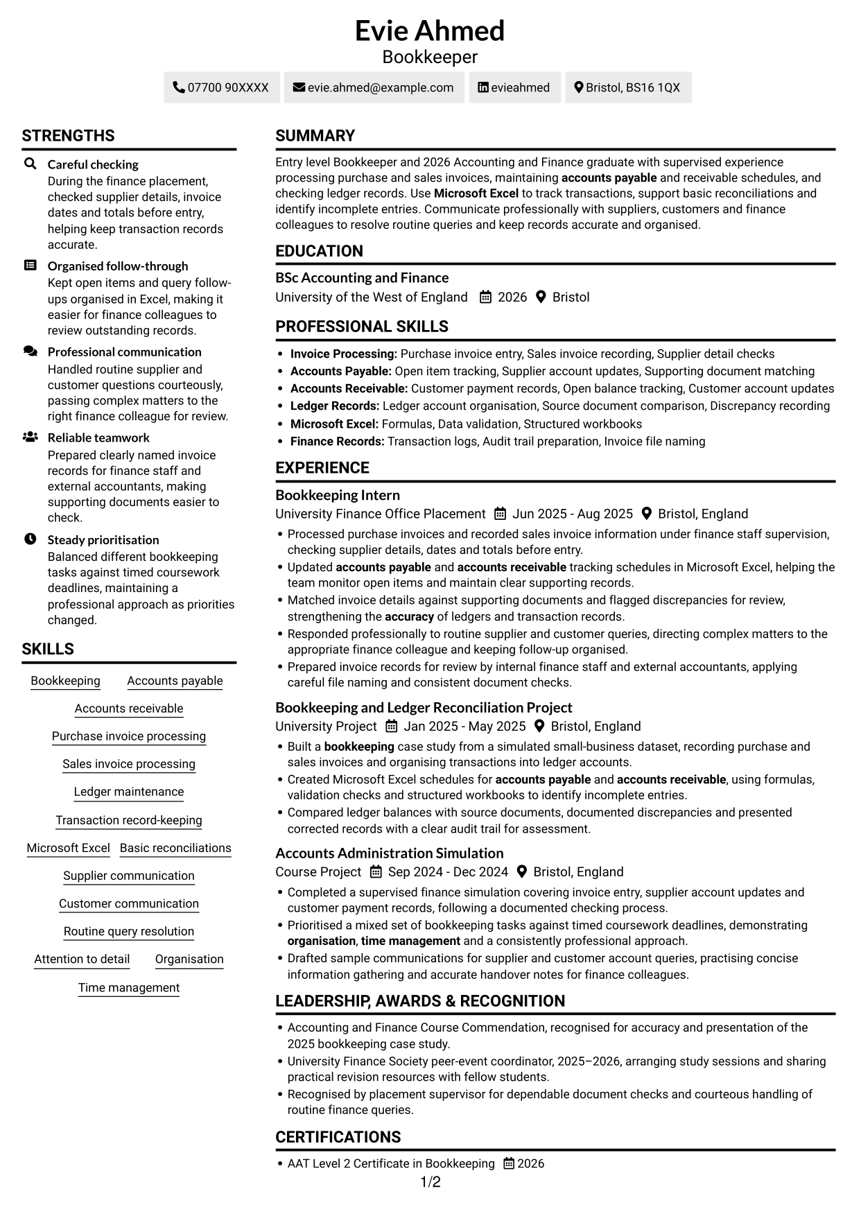 CV example — page 1
