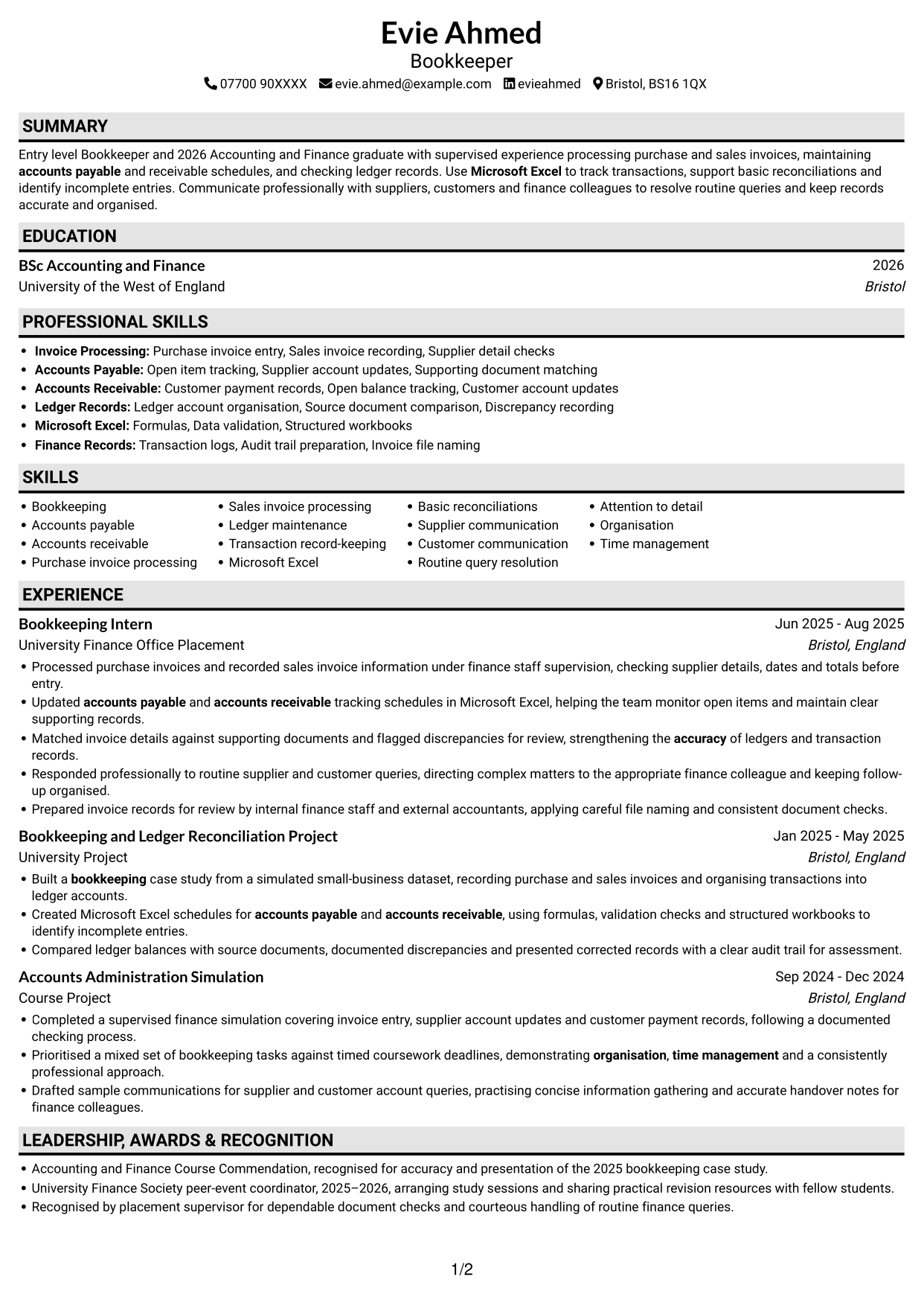 CV example — page 1