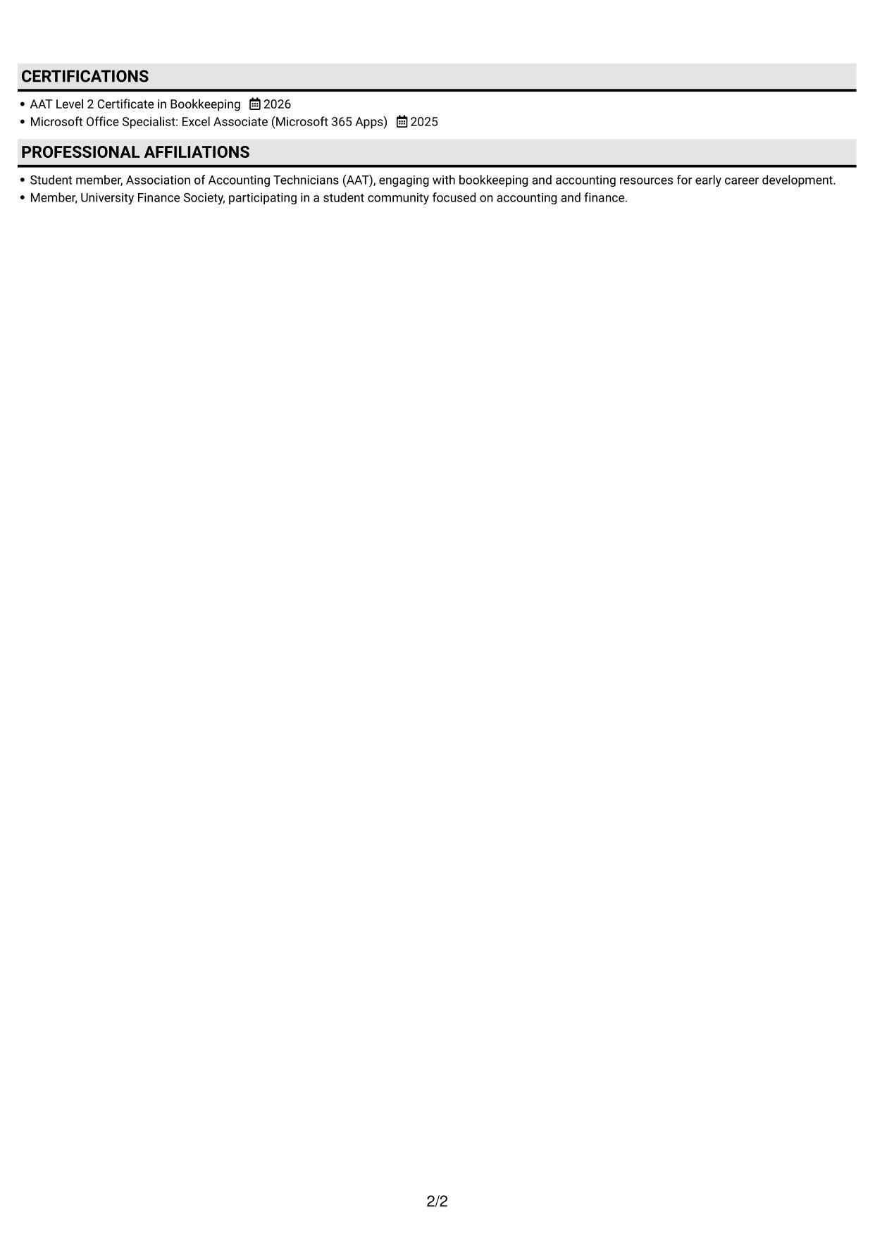 CV example — page 2