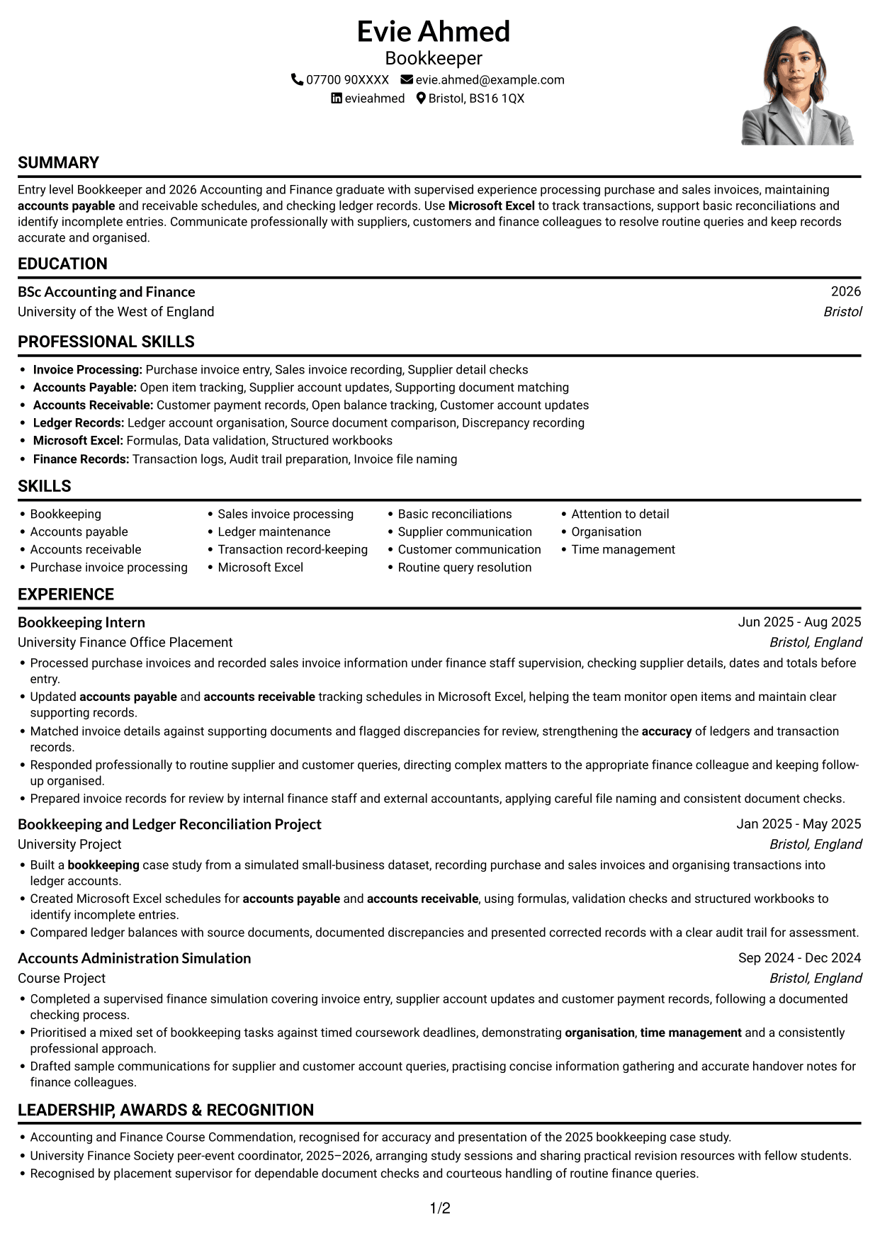 CV example — page 1