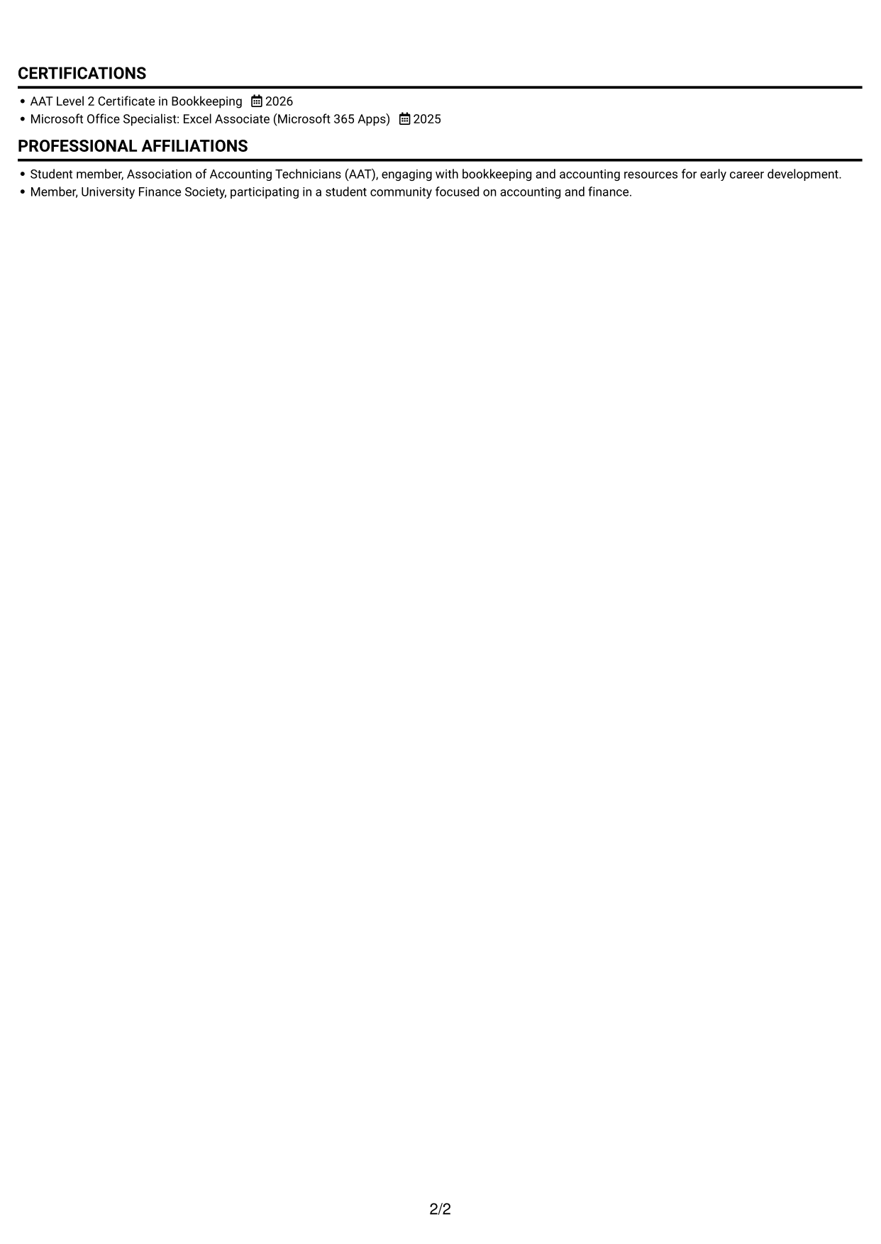 CV example — page 2