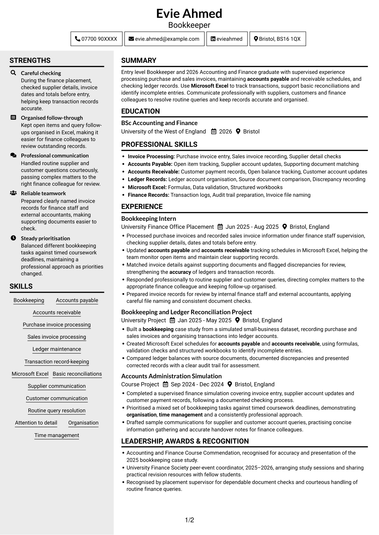 CV example — page 1