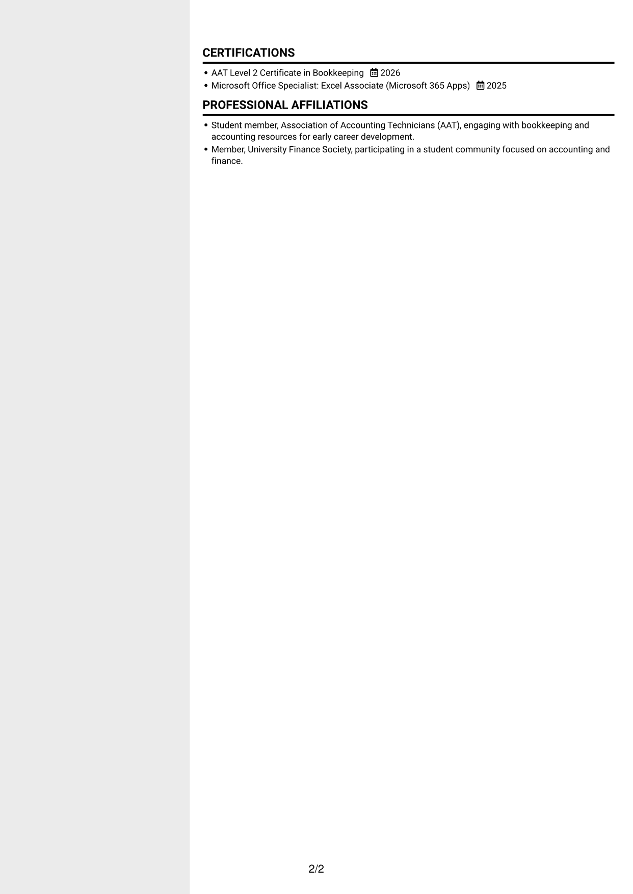 CV example — page 2