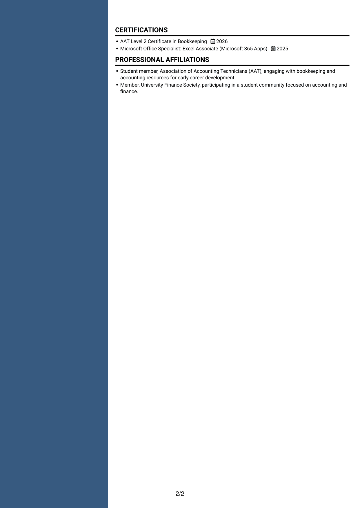 CV example — page 2