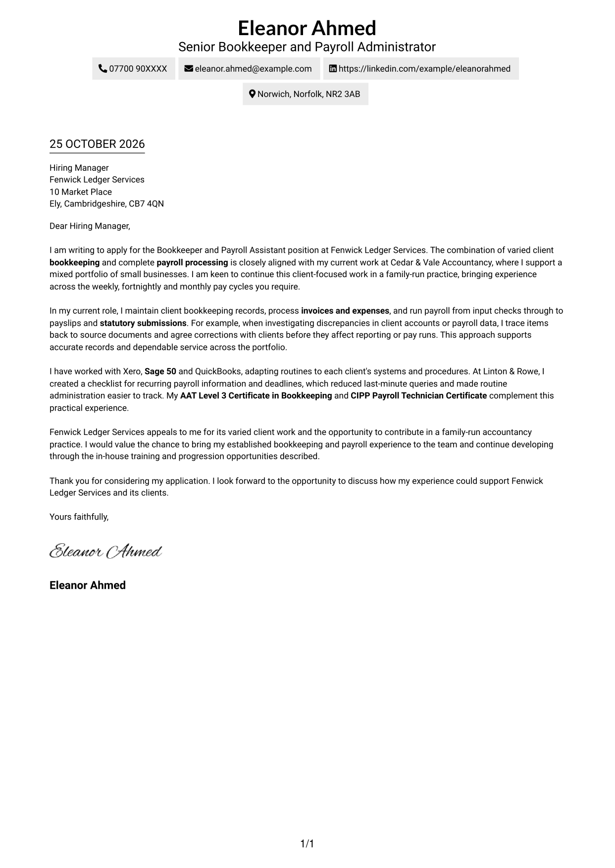 Cover letter example — page 1
