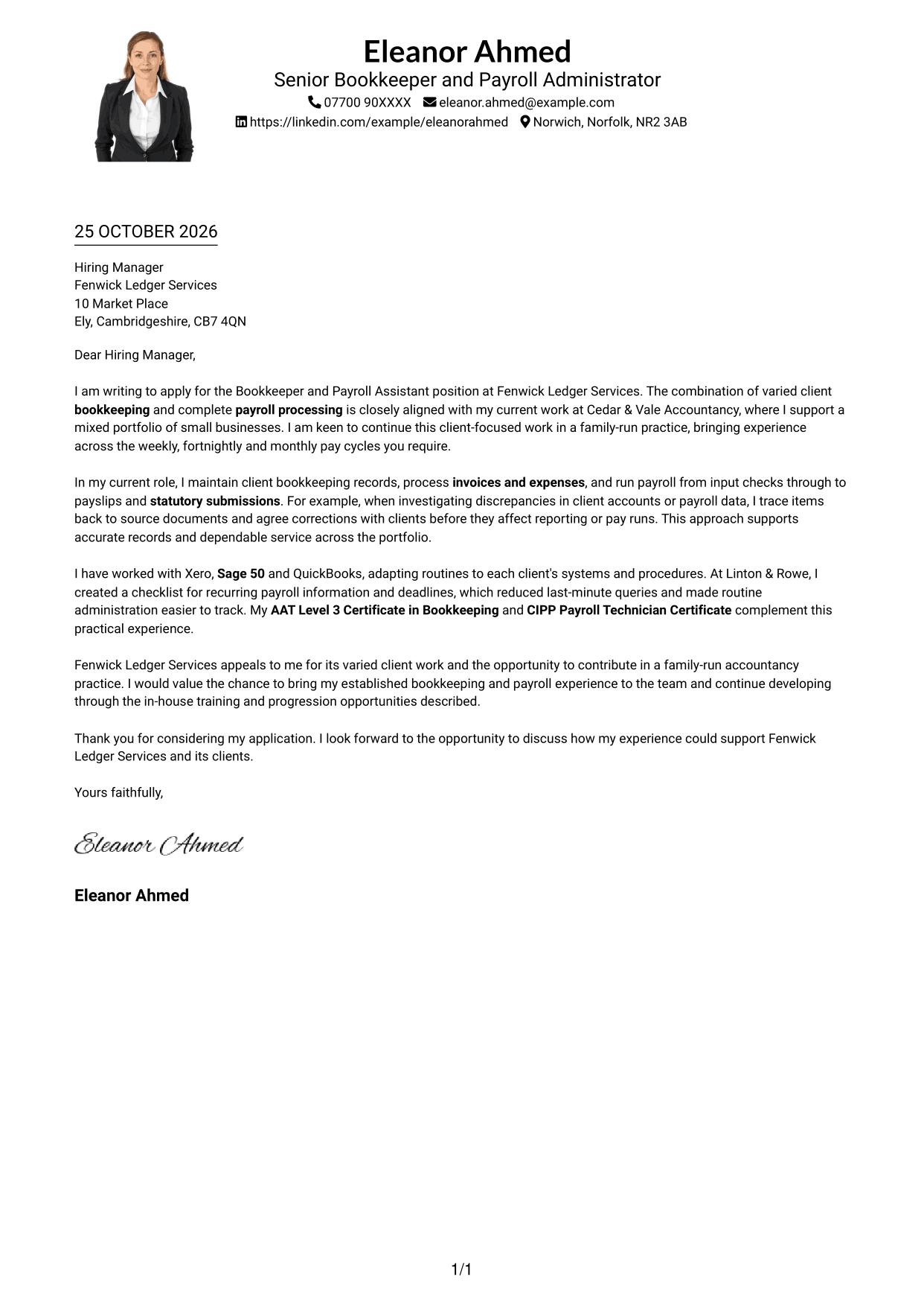 Cover letter example — page 1