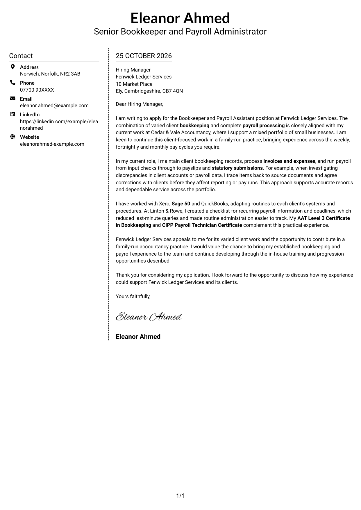 Cover letter example — page 1