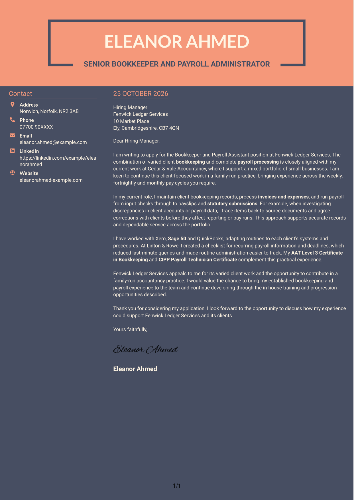 Cover letter example — page 1