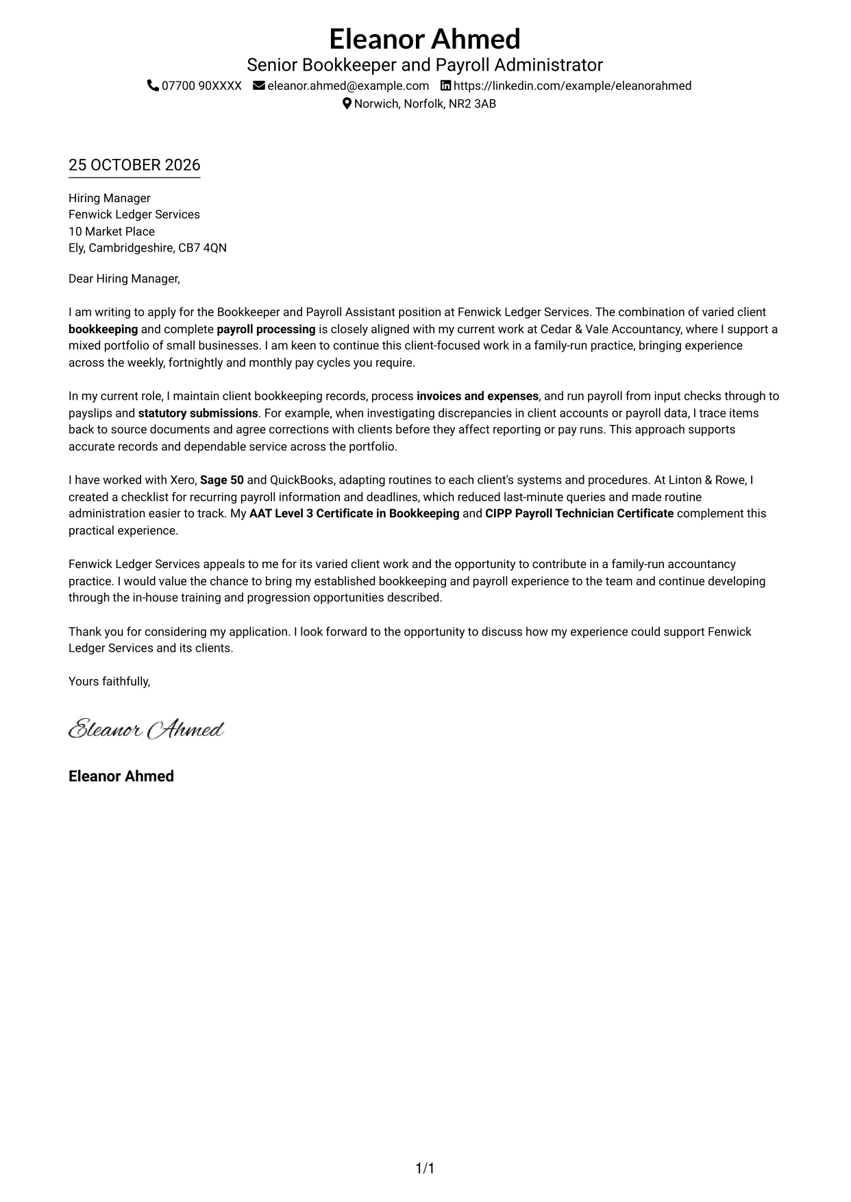 Cover letter example — page 1