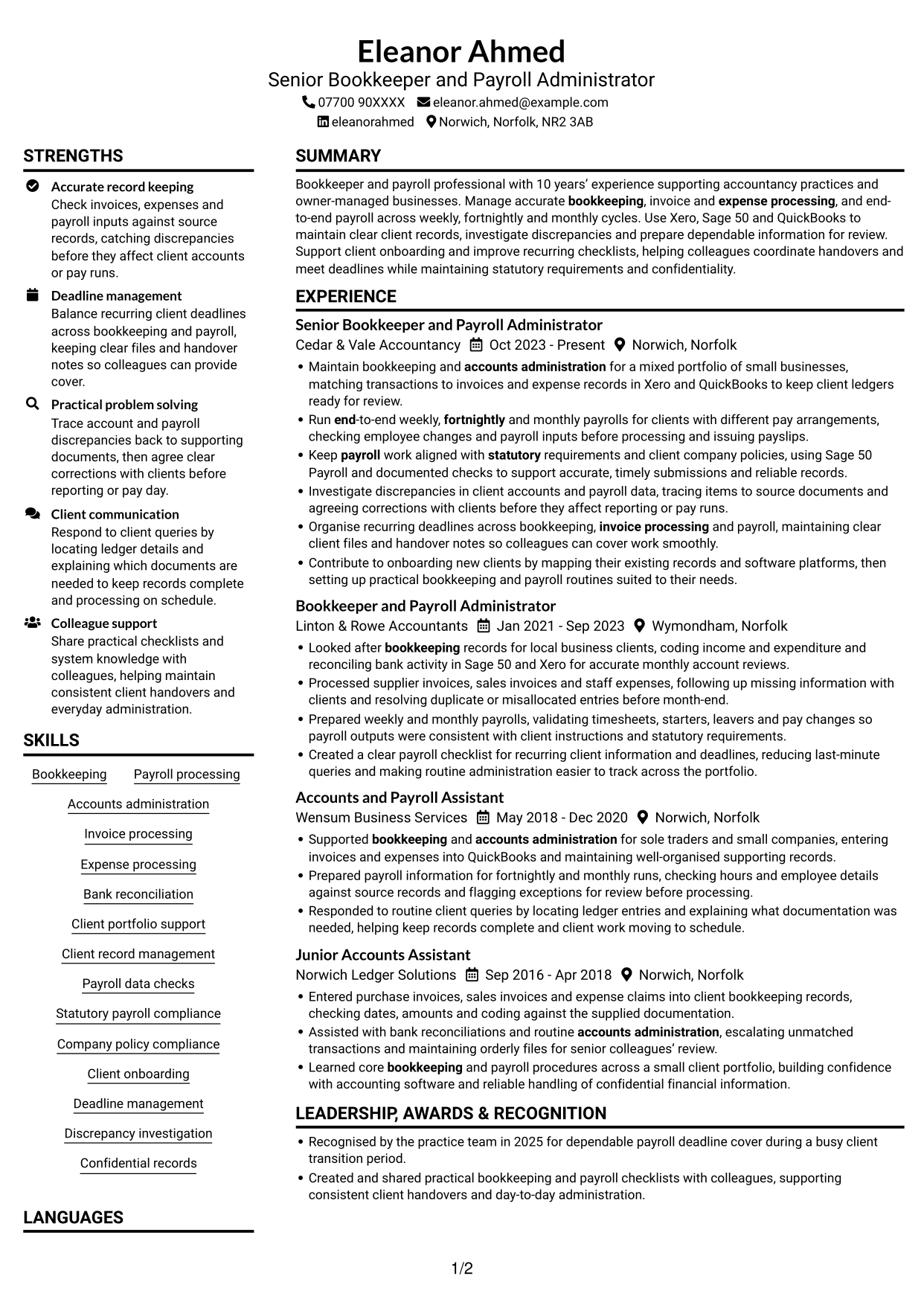 CV example — page 1