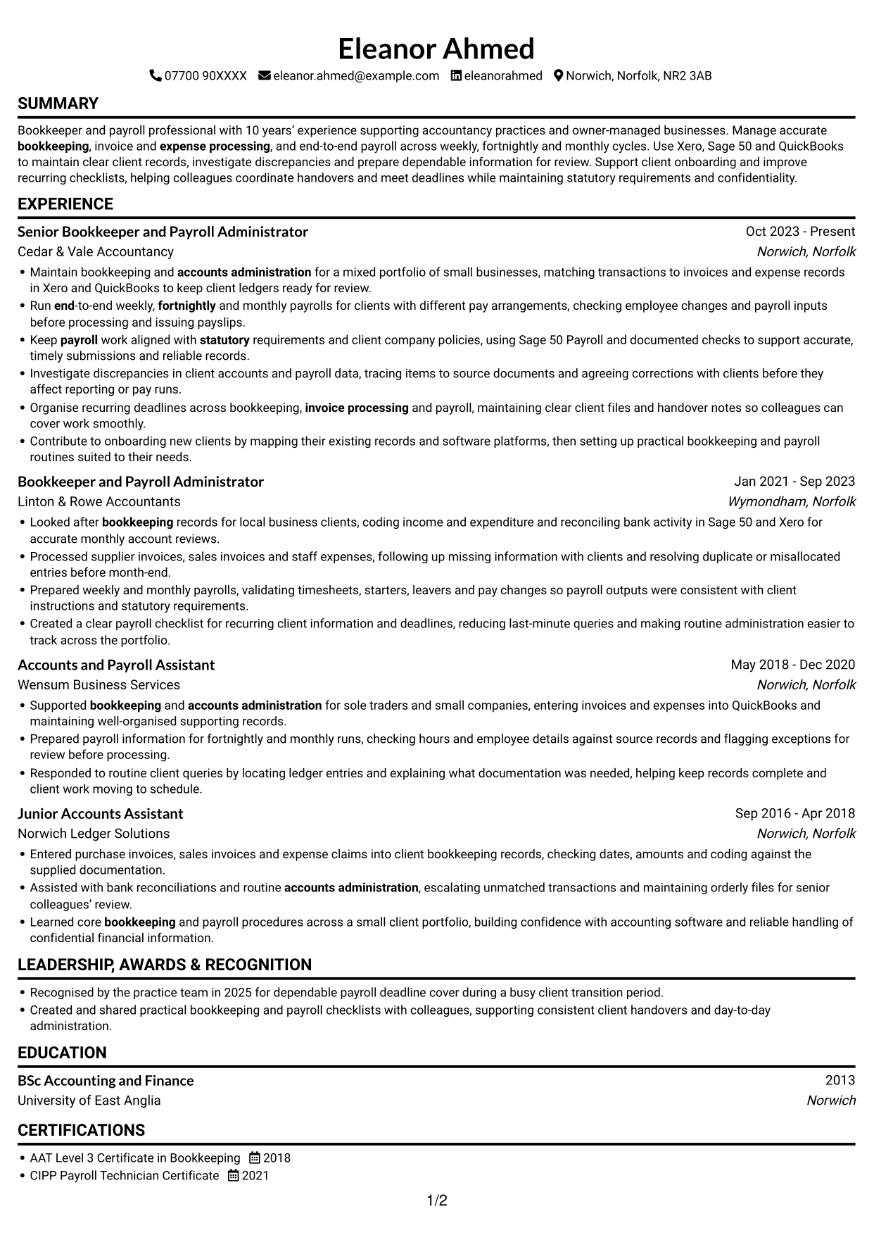 CV example — page 1