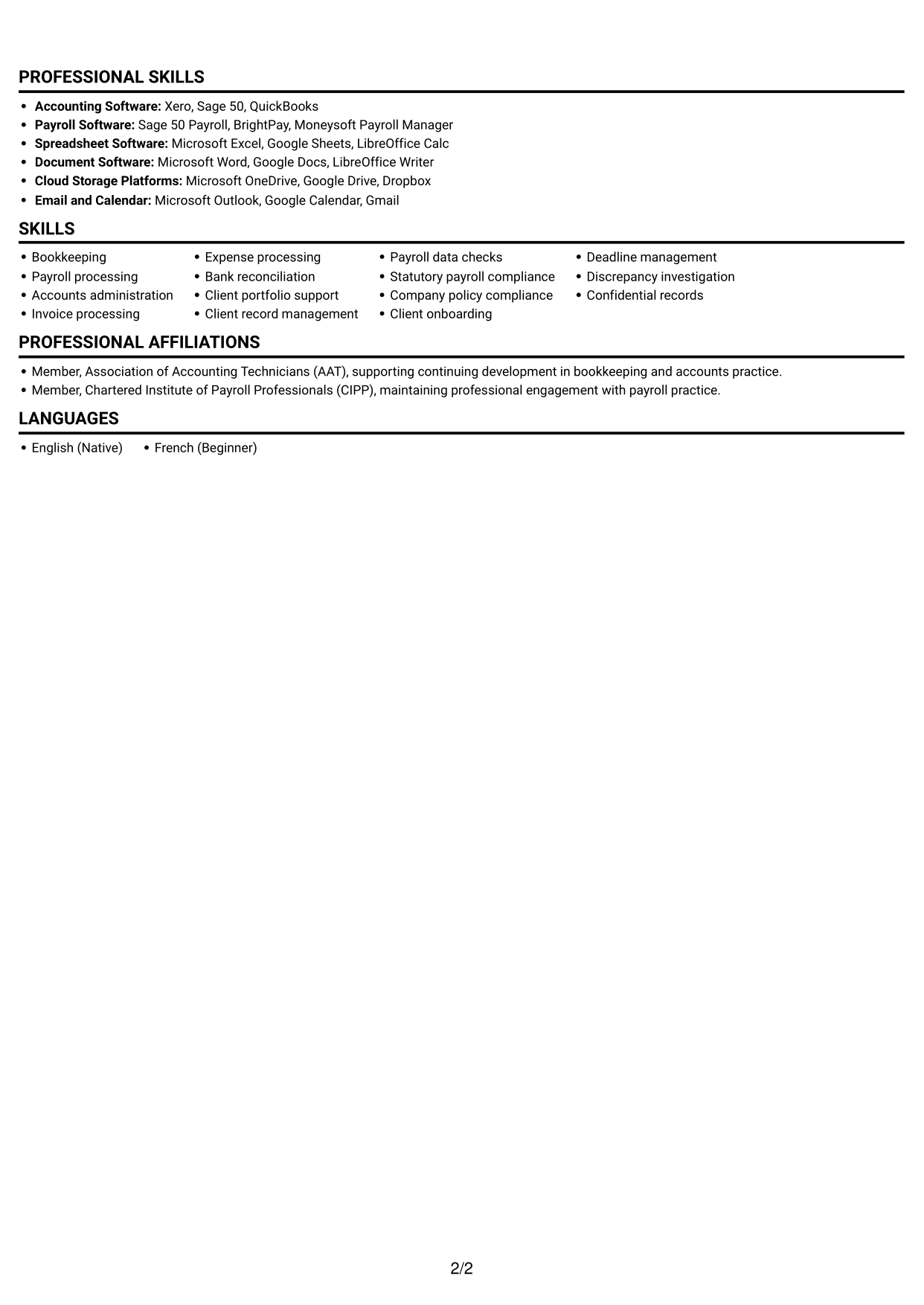 CV example — page 2