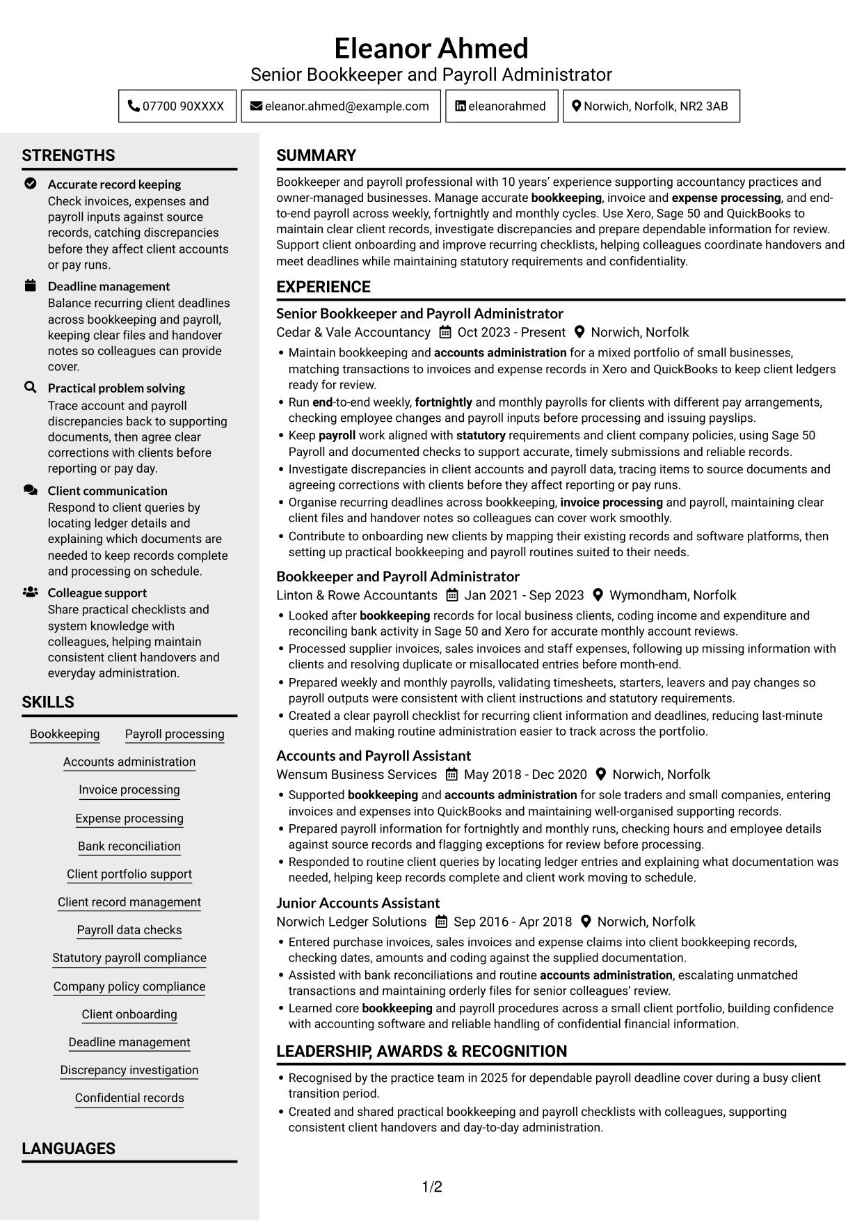 CV example — page 1