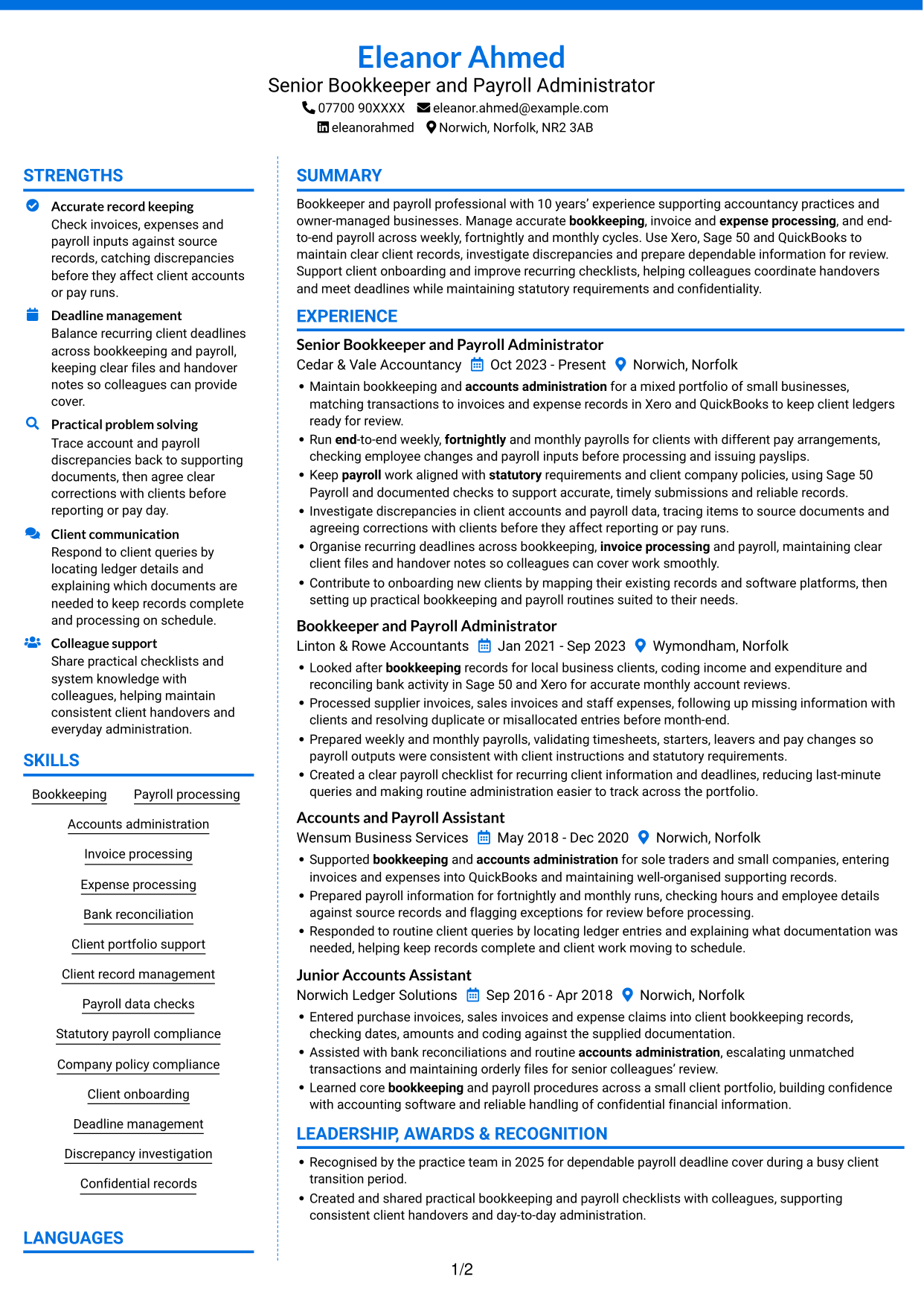 CV example — page 1