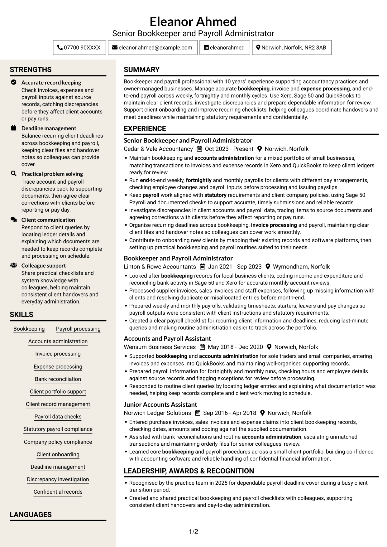 CV example — page 1