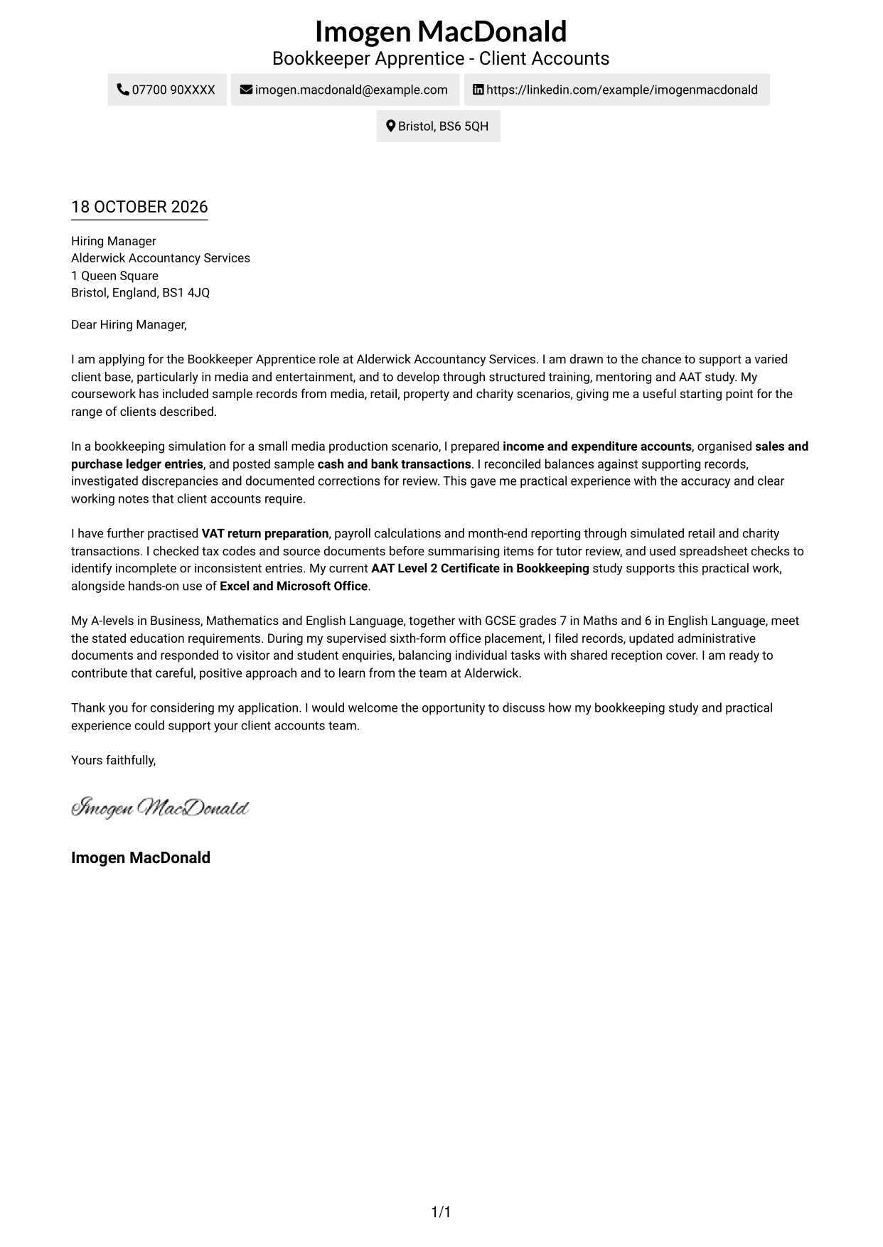 Cover letter example — page 1