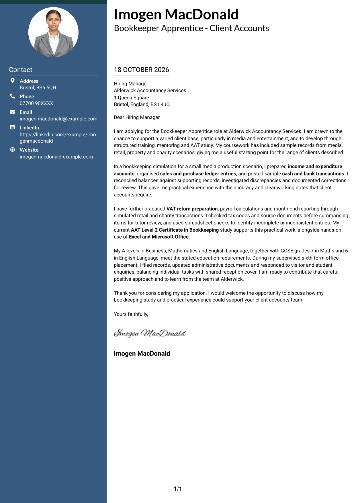 Cover letter example — page 1