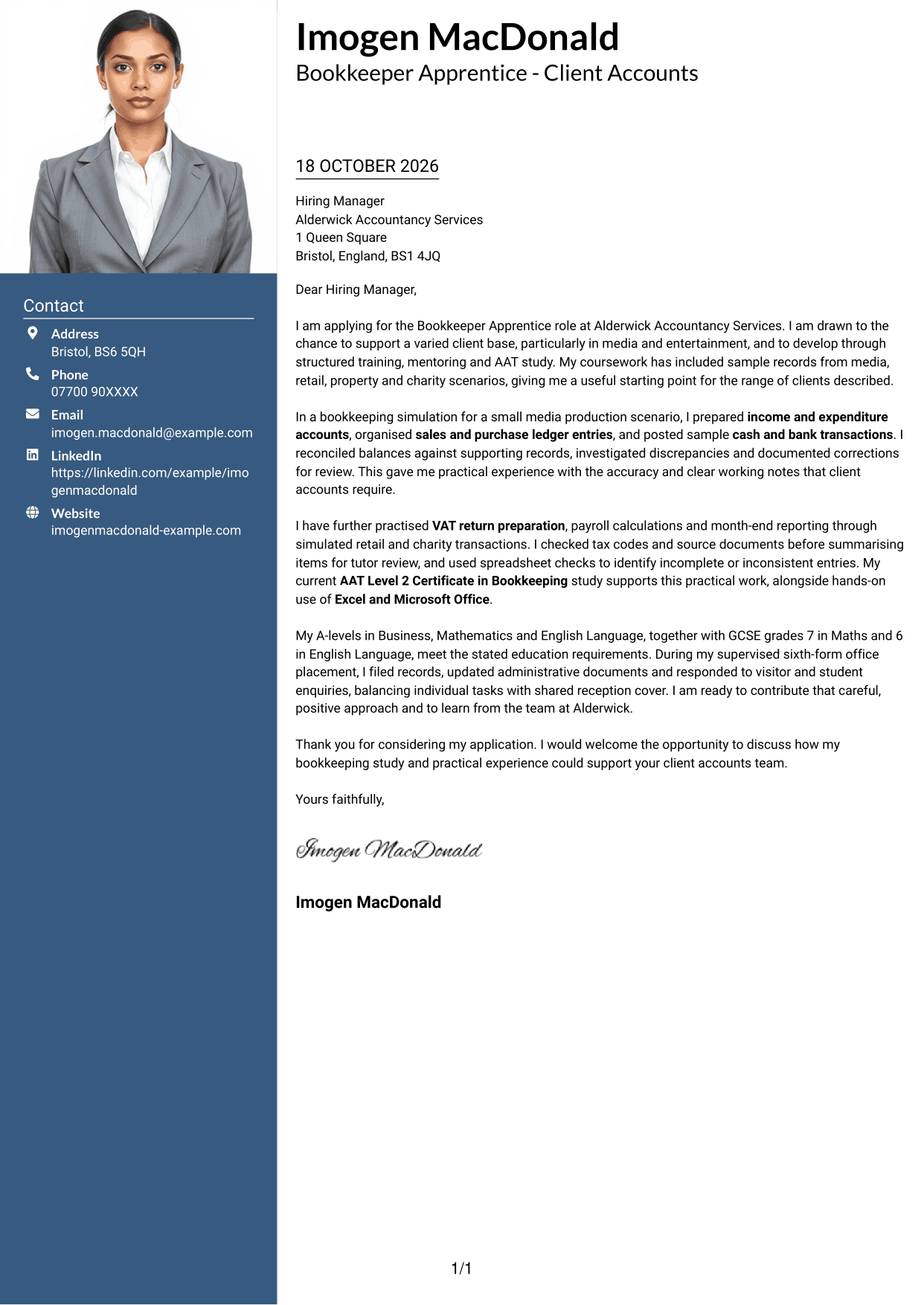 Cover letter example — page 1