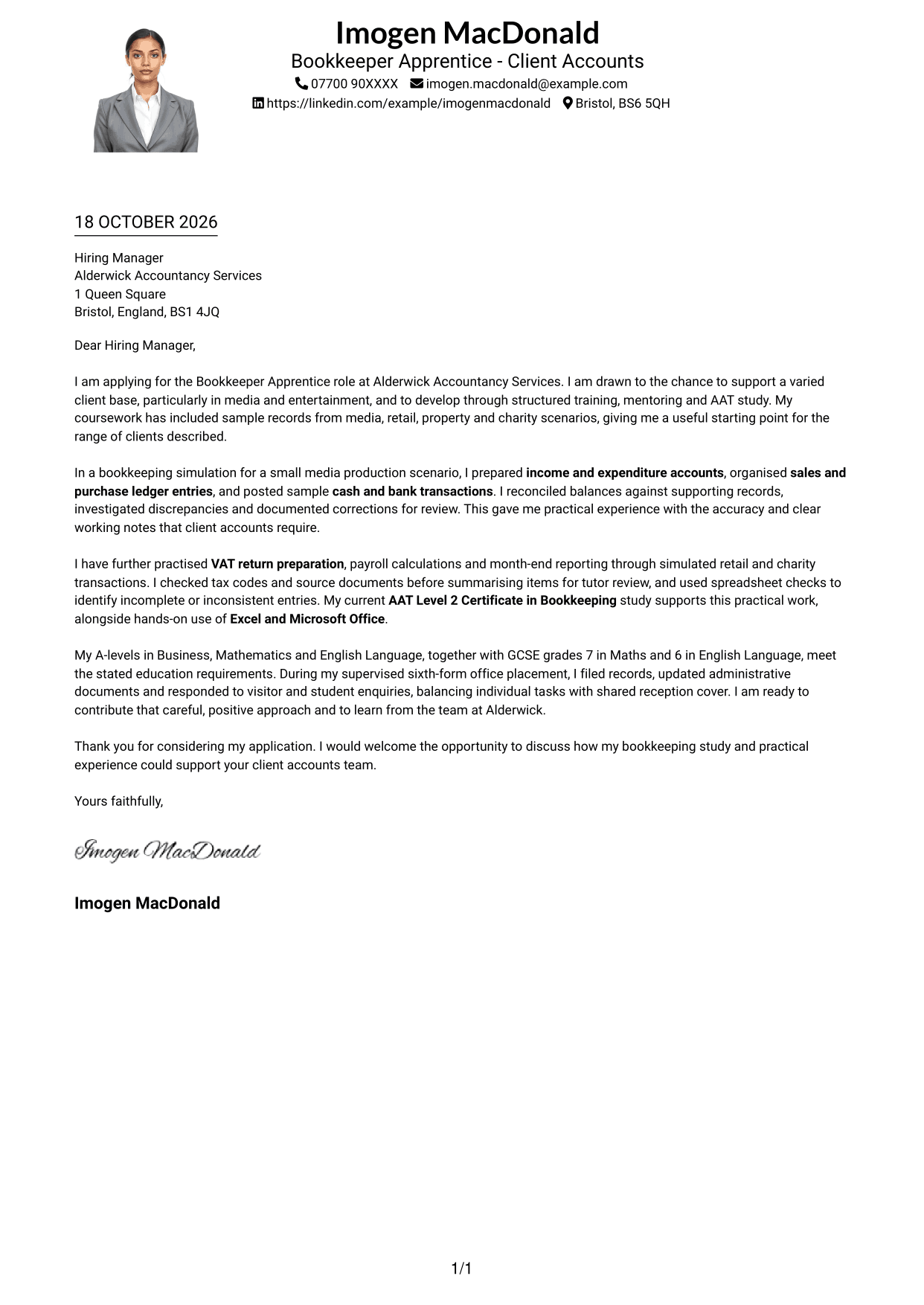 Cover letter example — page 1