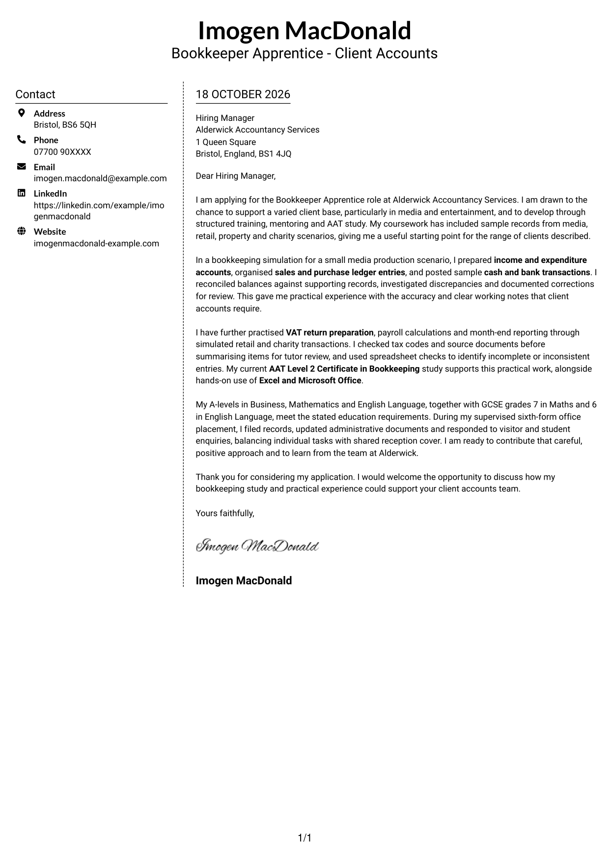 Cover letter example — page 1