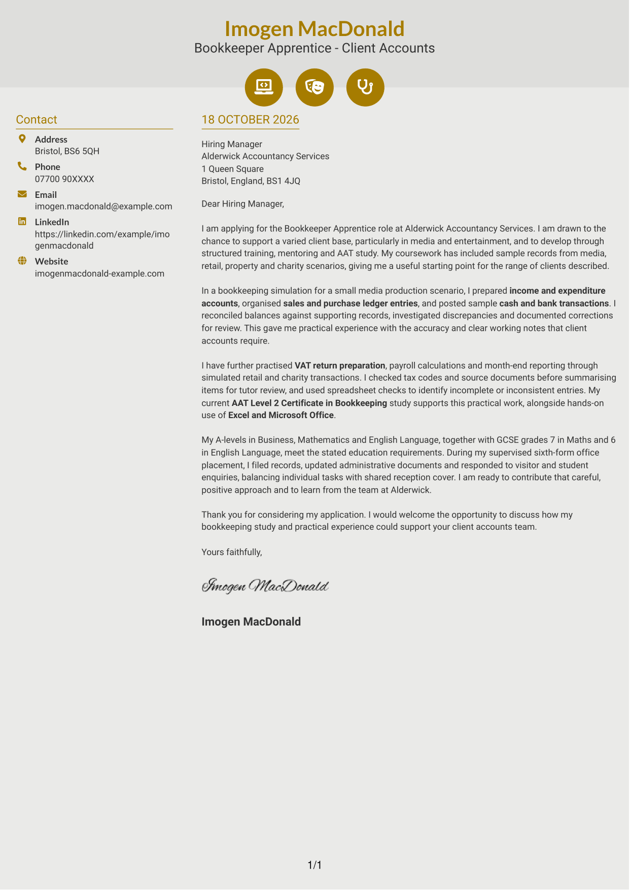 Cover letter example — page 1